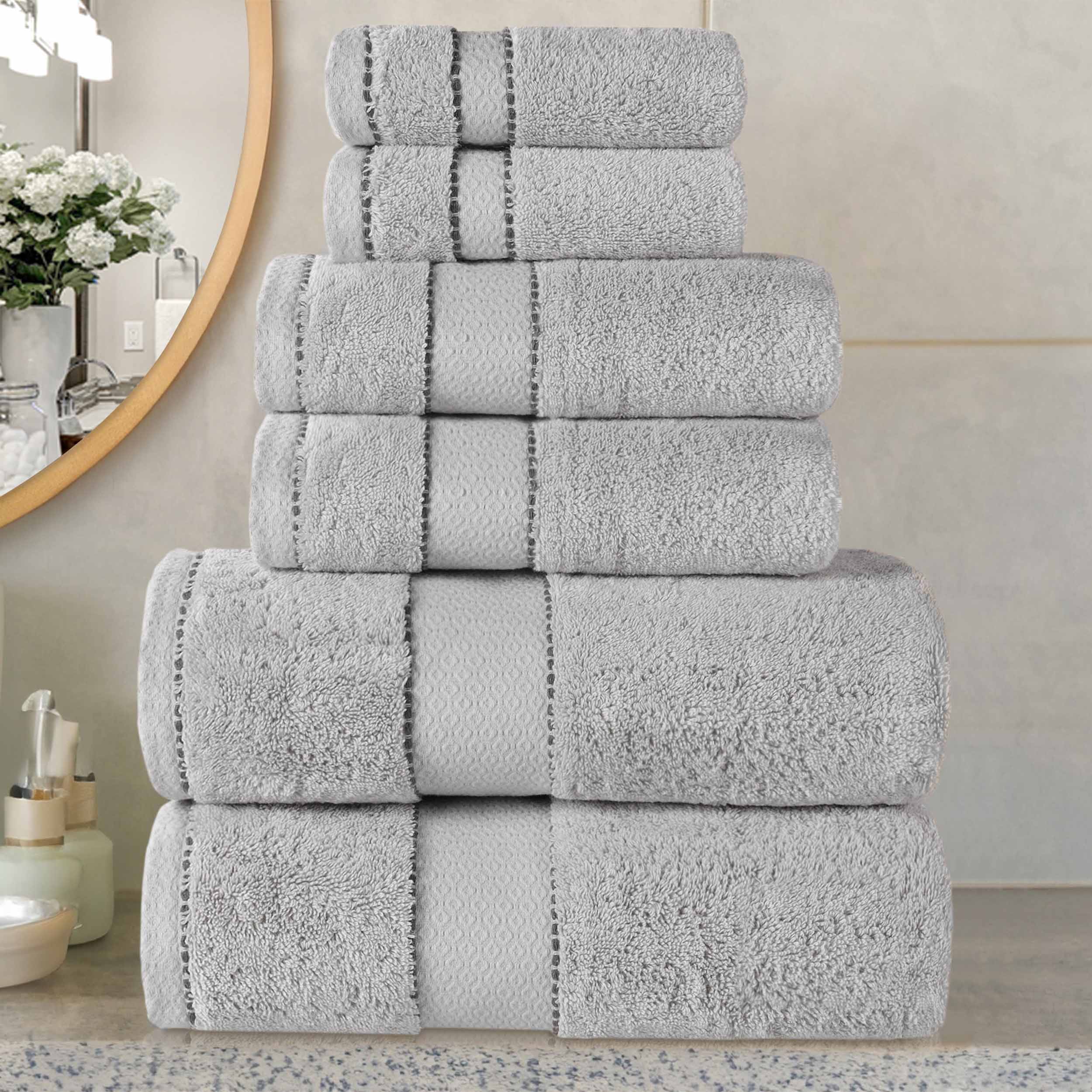 Premium 6-Piece Giza Cotton Dobby Towel Set - Ultra Absorbent, Egyptian Made - Perfect for Bathroom, Spa & Luxury Home Use