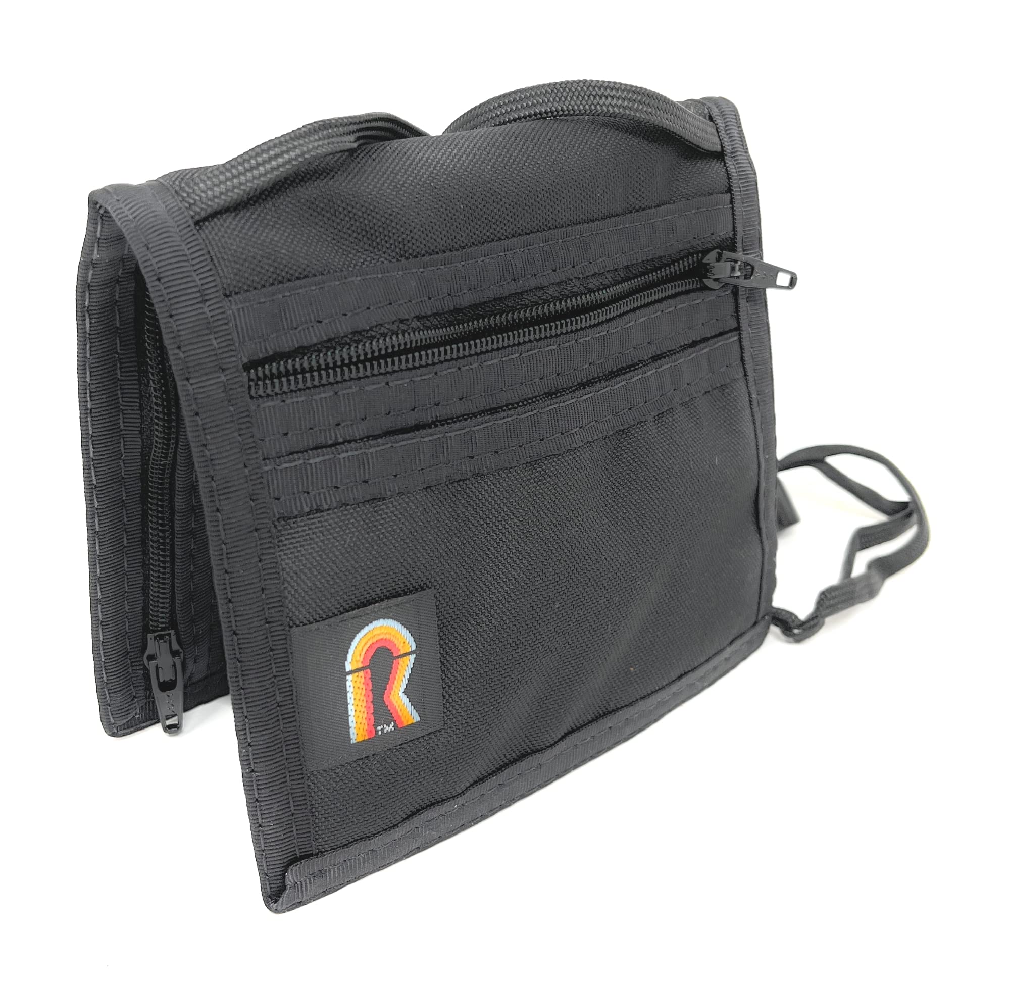 Bifold Neck ID Wallet - USA Made Lightweight Water-Resistant Travel Wallet with Adjustable Neck Strap, Zipper Pockets & Clear Card Windows - Perfect for Travel, Work & Outdoor Activities (Black)