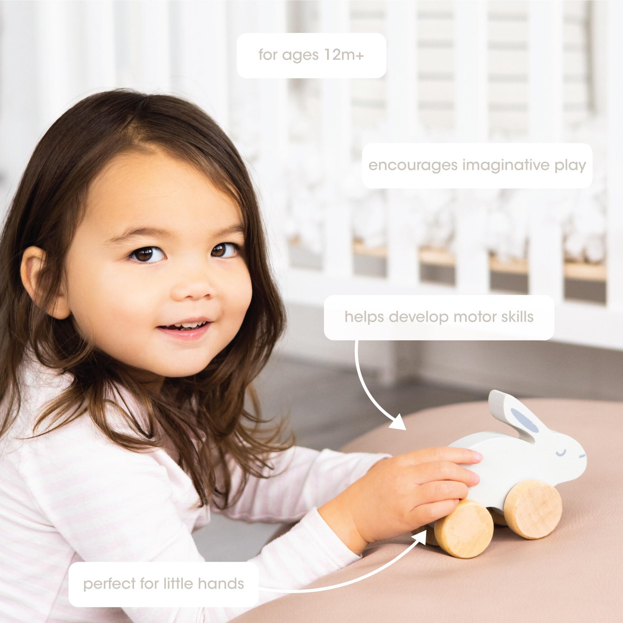 Pearhead Wooden Push and Pull Bunny Toy - Montessori Learning Toy for Toddlers & Babies - Easter Basket Gift for Boys & Girls - Perfect Nursery Accessory for Playtime & Early Childhood Development