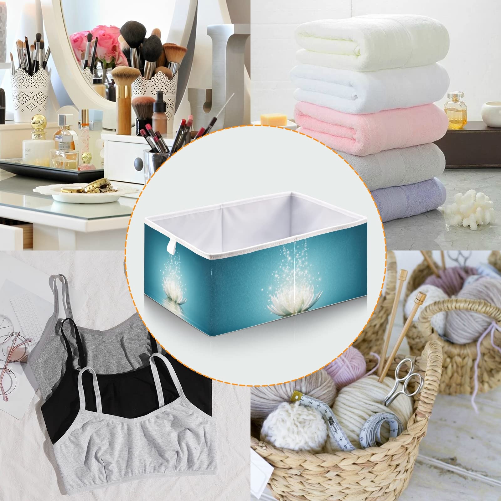 Magic Lotus Collapsible Storage Basket - Foldable Square Laundry Bin & Fabric Organizer for Bedroom, Living Room, Closet - Perfect for Toys, Blankets & Home Organization