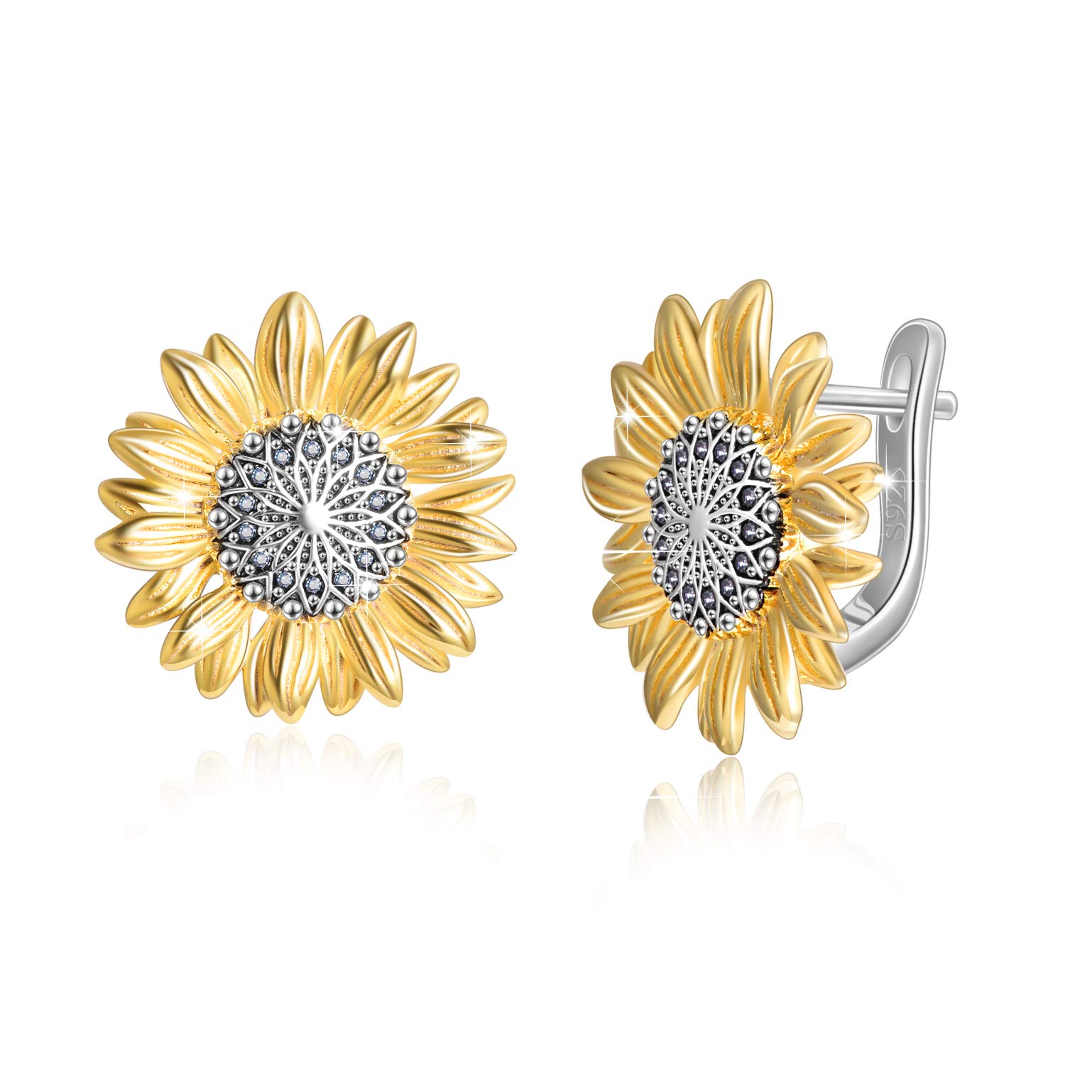 Sunflower Hoop Earrings for Women - Sterling Silver & Gold Plated Dainty Floral Jewelry - Perfect Valentine's Day, Birthday Gift for Wife, Daughter, Mom | Everyday Wear & Special Occasions