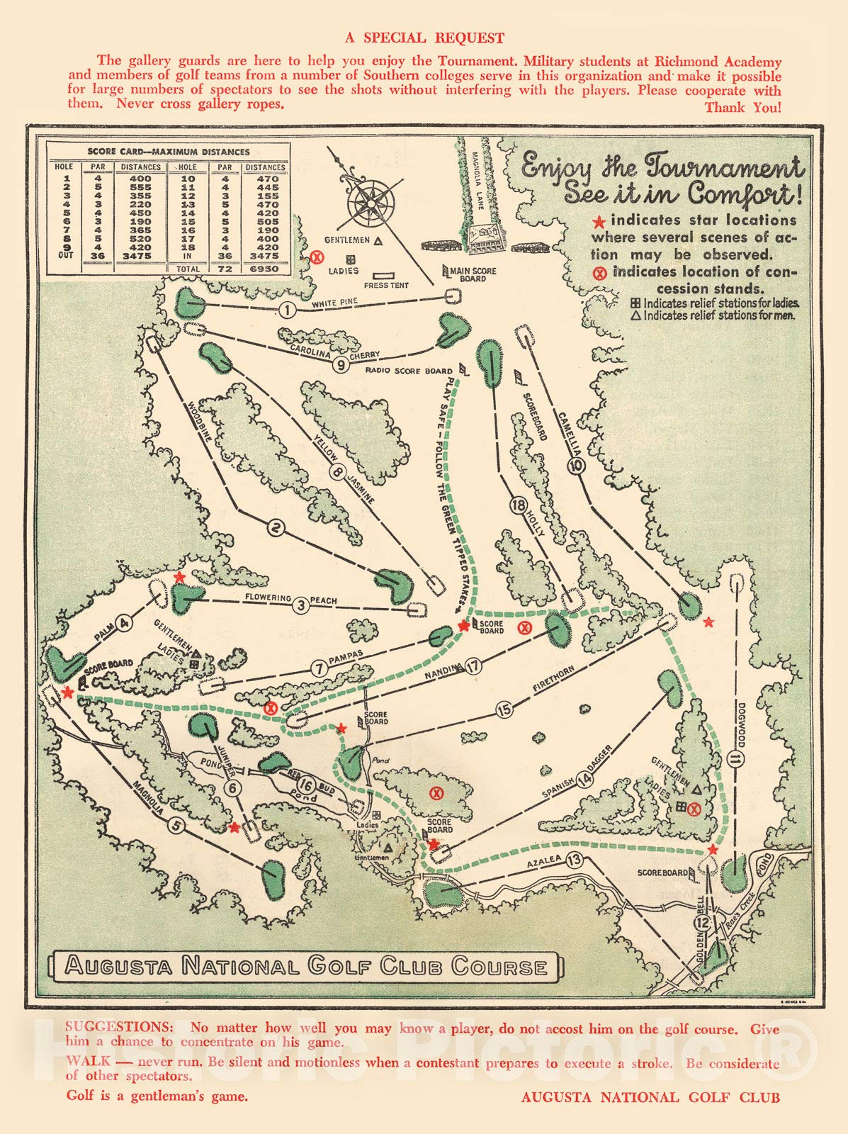 Vintage Augusta National Golf Club 1954 Historic Golf Course Map - Unframed Wall Art Poster 44x60 Inches - Perfect for Golf Lovers, Man Cave Decor & Sports Memorabilia Collectors