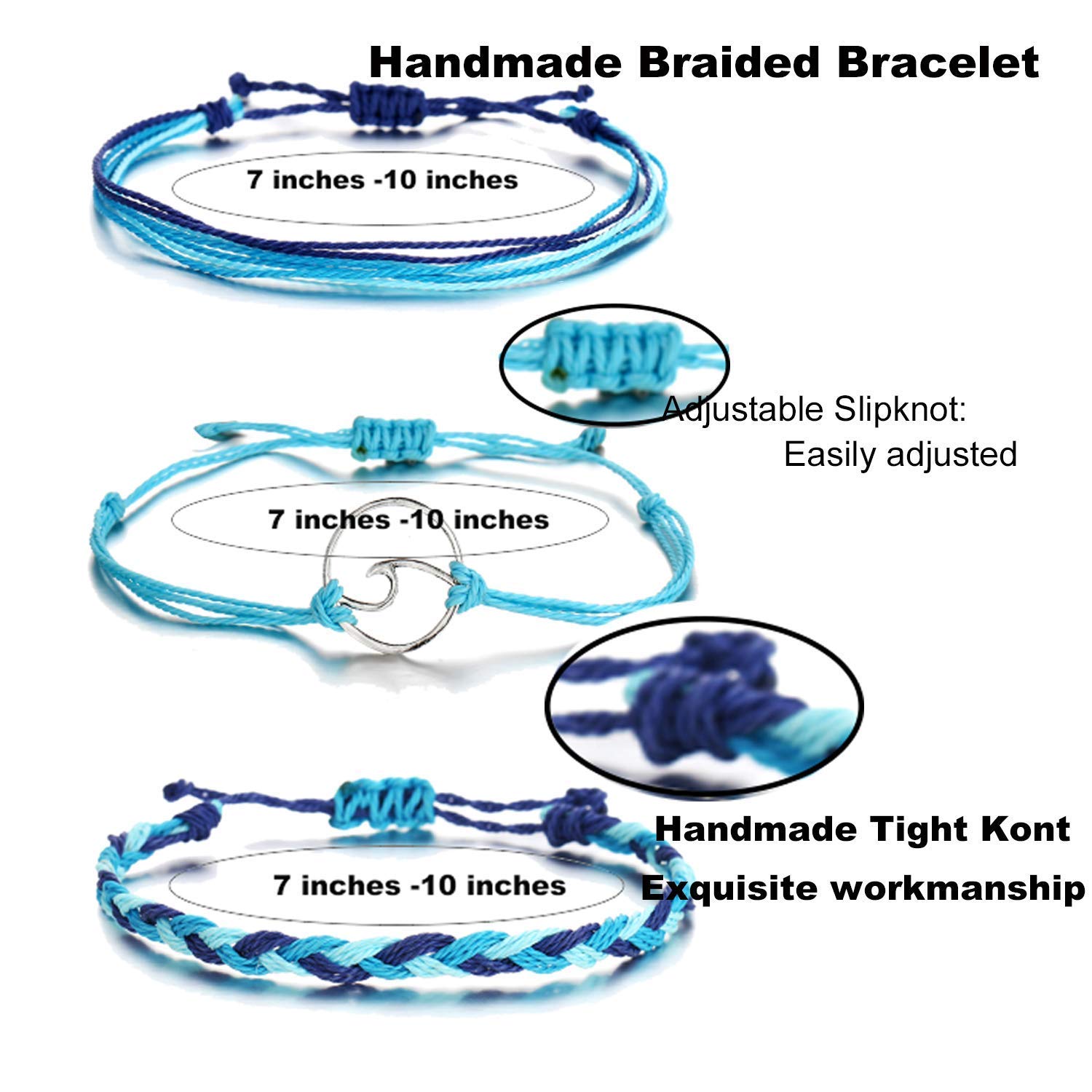 Blue Boho Friendship Bracelets for Women - Adjustable Sunflower Beaded Bracelet Set - Stackable Surfer Beach Summer Essentials - Perfect for Gifts, Stocking Stuffers & Everyday Wear