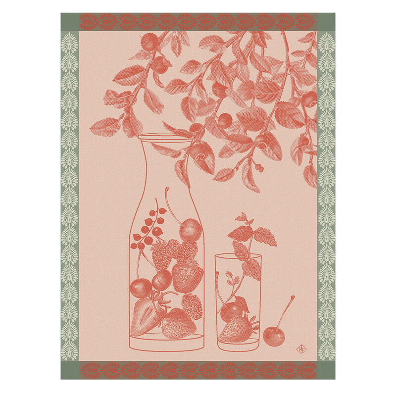 French Jacquard Cotton Tea Towel - Red Fruit Waters Pattern | Premium Kitchen Towel for Drying Dishes, Decor & Gift Giving