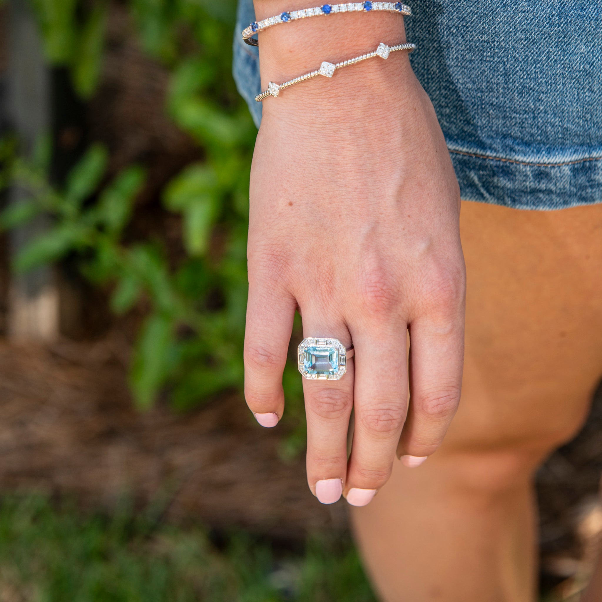 Emerald Cut Blue Topaz & Diamond 18K White Gold Ring for Women - Elegant Wedding, Engagement & Anniversary Jewelry Gift