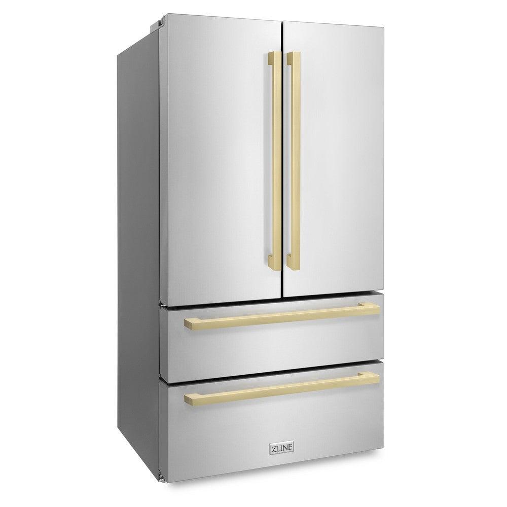 ZLINE Autograph Edition 36 Inch Counter Depth French Door Refrigerator - 22.5 cu.ft Capacity, Fingerprint Resistant Stainless Steel, Champagne Bronze Handles, Built-in Ice Maker - Perfect for Modern Kitchens & Open Concept Homes (RFMZ 36 FCB)