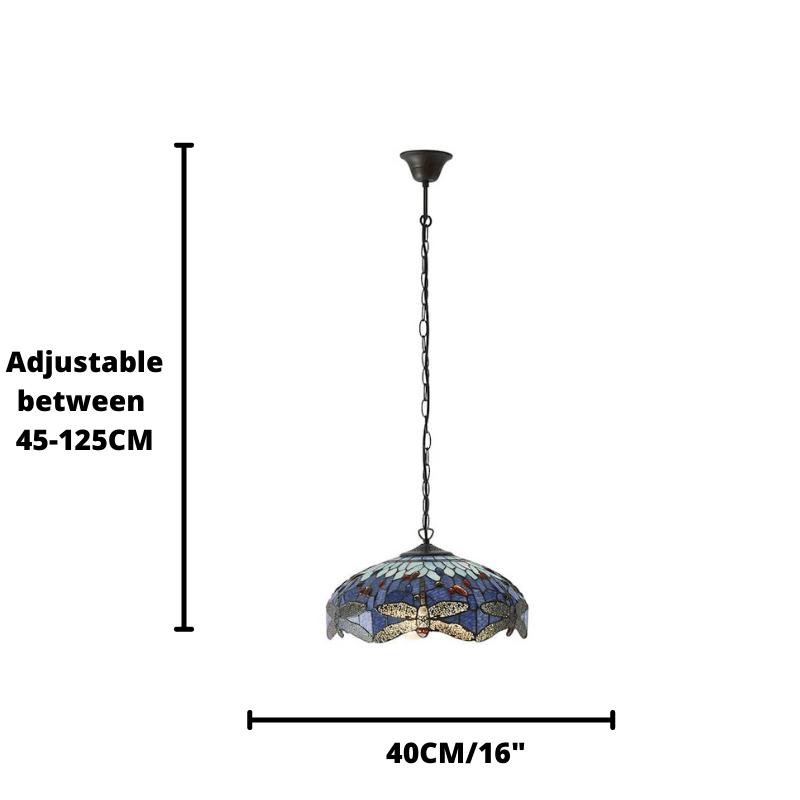 Blue Dragonfly Tiffany Style Ceiling Light Fixture - 3 Bulb Chandelier for Dining Room, Bedroom & Living Room Decor