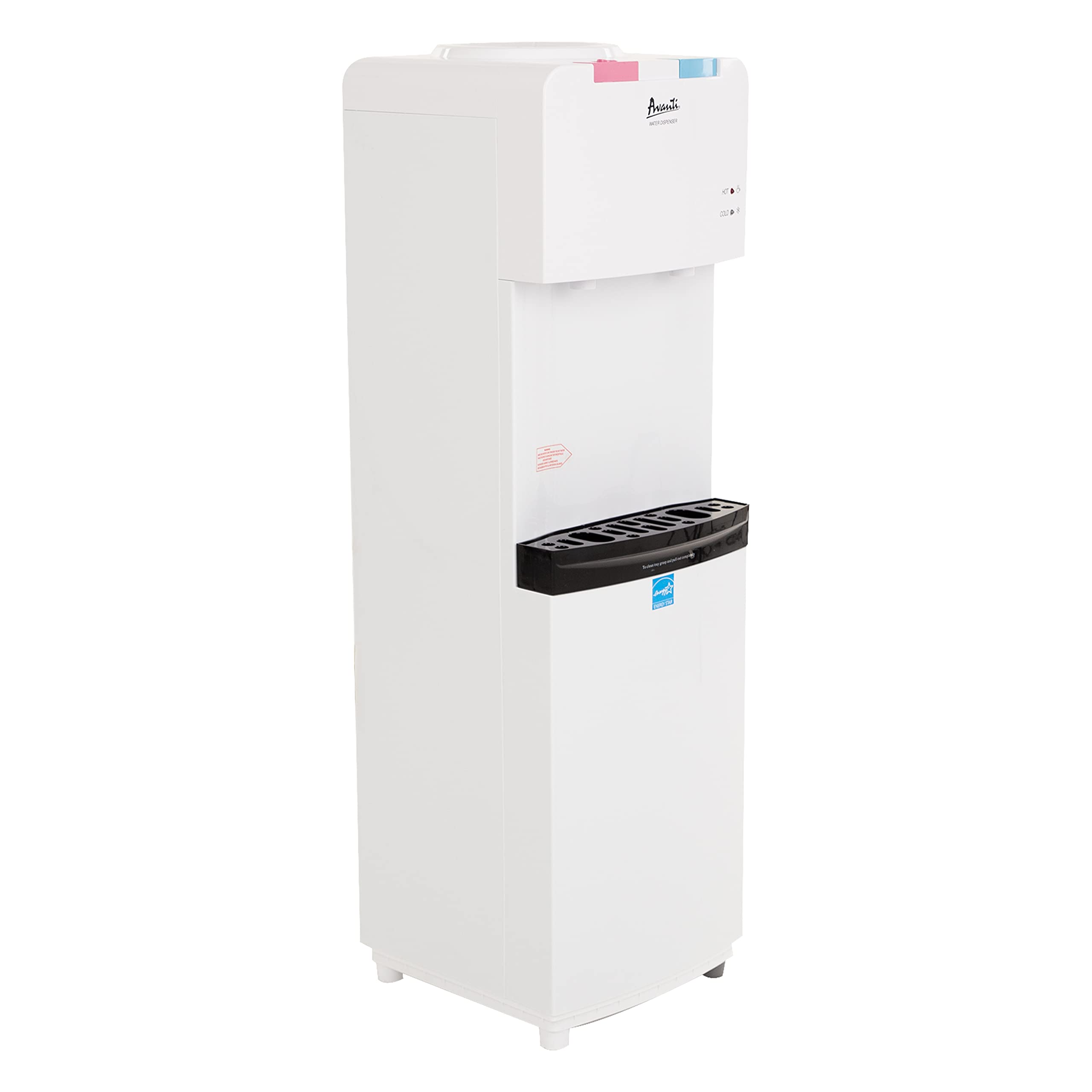 Avanti Top Loading Water Cooler Dispenser - 3 & 5 Gallon Bottle Capacity with Stainless Steel Tank - Hot & Cold Water Dispenser for Home, Office, Kitchen, Dorm - Energy Efficient White Water Cooler - Perfect for Hydration, Tea, Coffee & Instant Meals