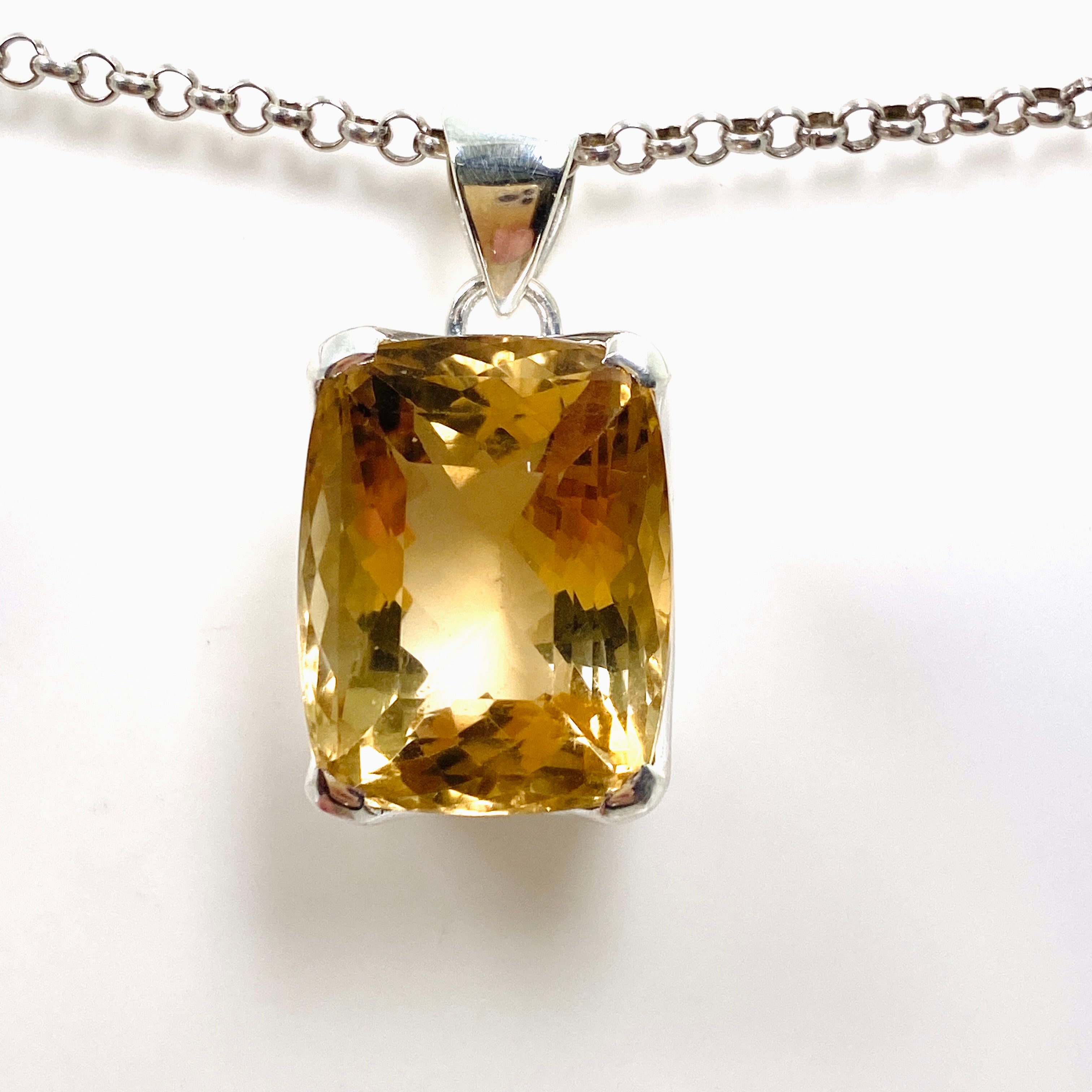Natural Citrine Gemstone Rectangular Faceted Pendant Necklace - KPGJ4795 for Women's Jewelry Collection & Gift Giving