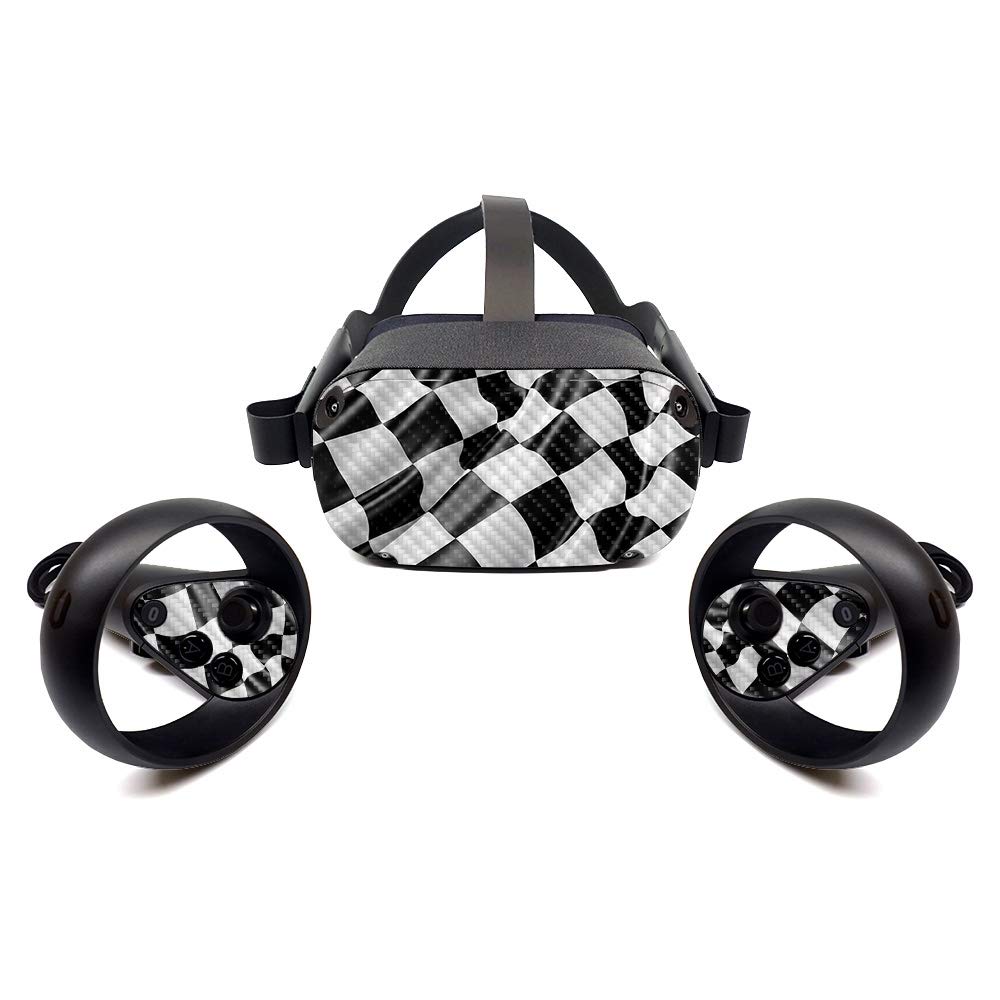 MightySkins Carbon Fiber Skin for Oculus Quest - Race Flag Design | Protective & Durable Textured Cover | Easy to Apply & Remove | Made in USA | Perfect for Gaming, VR Protection & Custom Style Upgrade