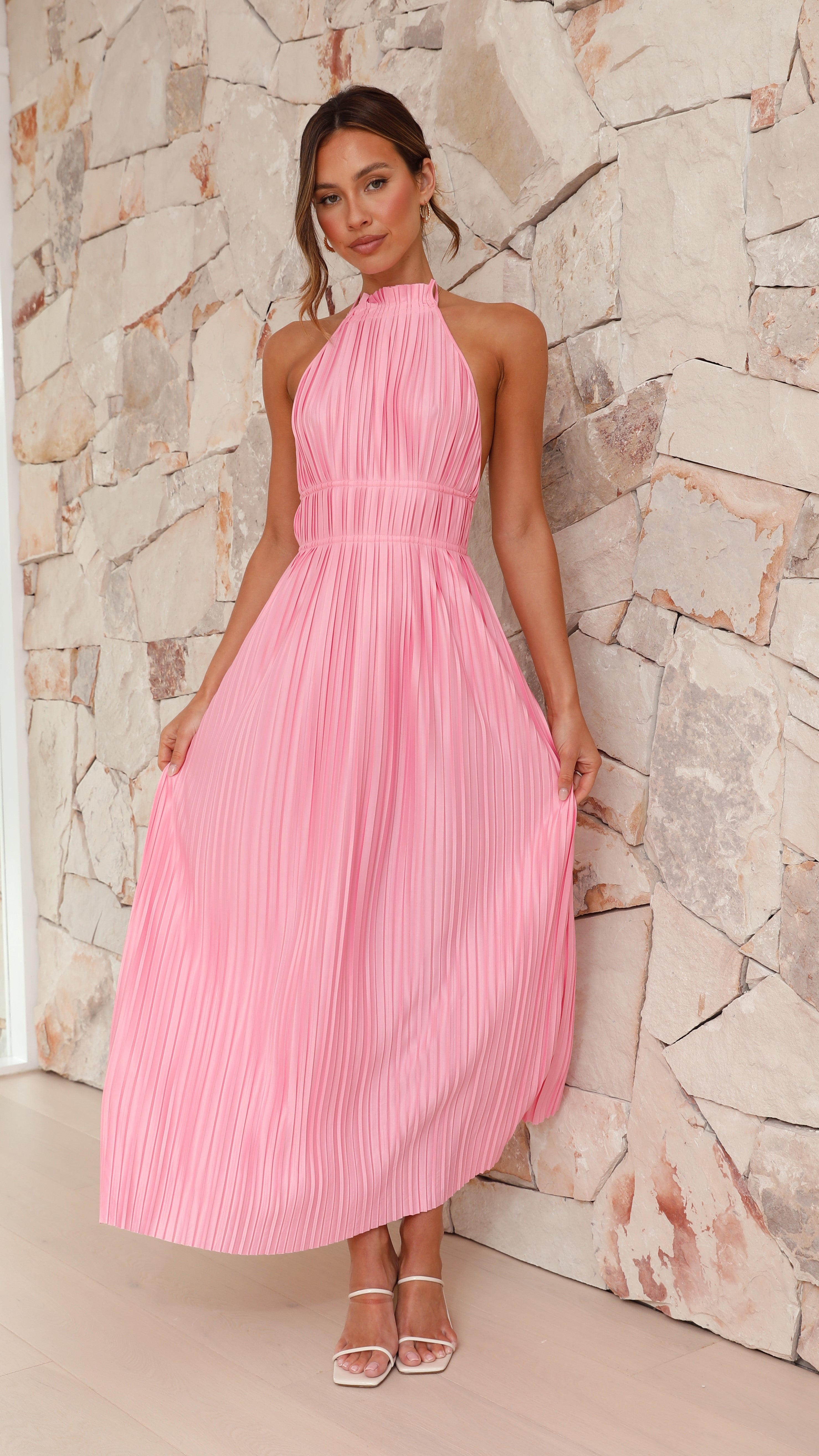 Frances Women's Floral Maxi Dress - Soft Pink Summer Long Dress for Beach, Vacation & Casual Wear