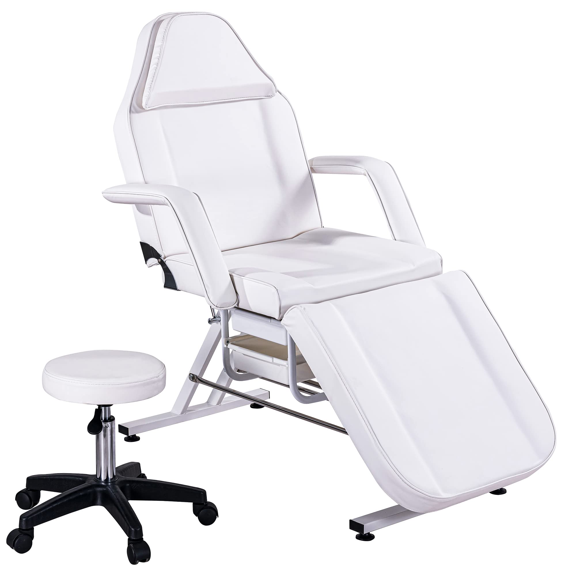 Voohek Adjustable Tattoo Pedicure Chair & Lash Bed - Professional Salon Spa Equipment for Massage, Barber, Beauty Services | White | Ideal for Tattoo Studios, Nail Salons & Beauty Clinics
