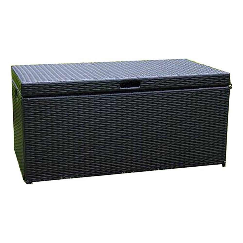 BOWERY HILL Black Wicker Rattan Patio Storage Deck Box with Durable Steel Frame - Outdoor Furniture for Garden, Poolside, and Backyard Organization