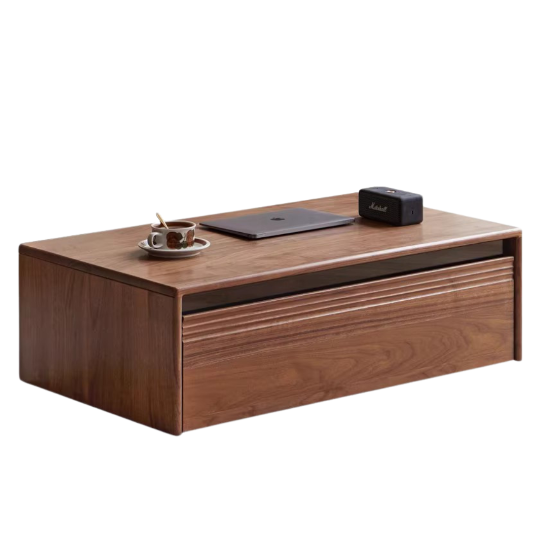 Modern Minimalist Black Walnut Solid Wood Coffee Table - Handcrafted Mid-Century Style Living Room Centerpiece for Home Decor