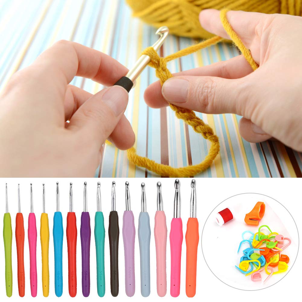 14-Piece Ergonomic TPR Crochet Hooks Set with Storage Case - Extra Long Knitting Needles for Comfortable Crafting & Weaving - Perfect DIY Gift for Crocheters & Knitters (Ideal for Yarn Projects, Blankets, Scarves & Home Decor)