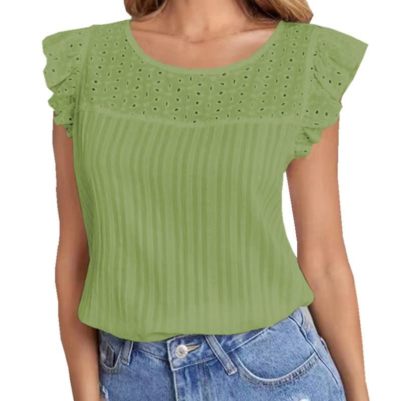 Women's Summer Sleeveless Casual T-Shirt - Breathable Hollow Out Design Solid Color O-Neck Top for Beach, Vacation & Daily Wear