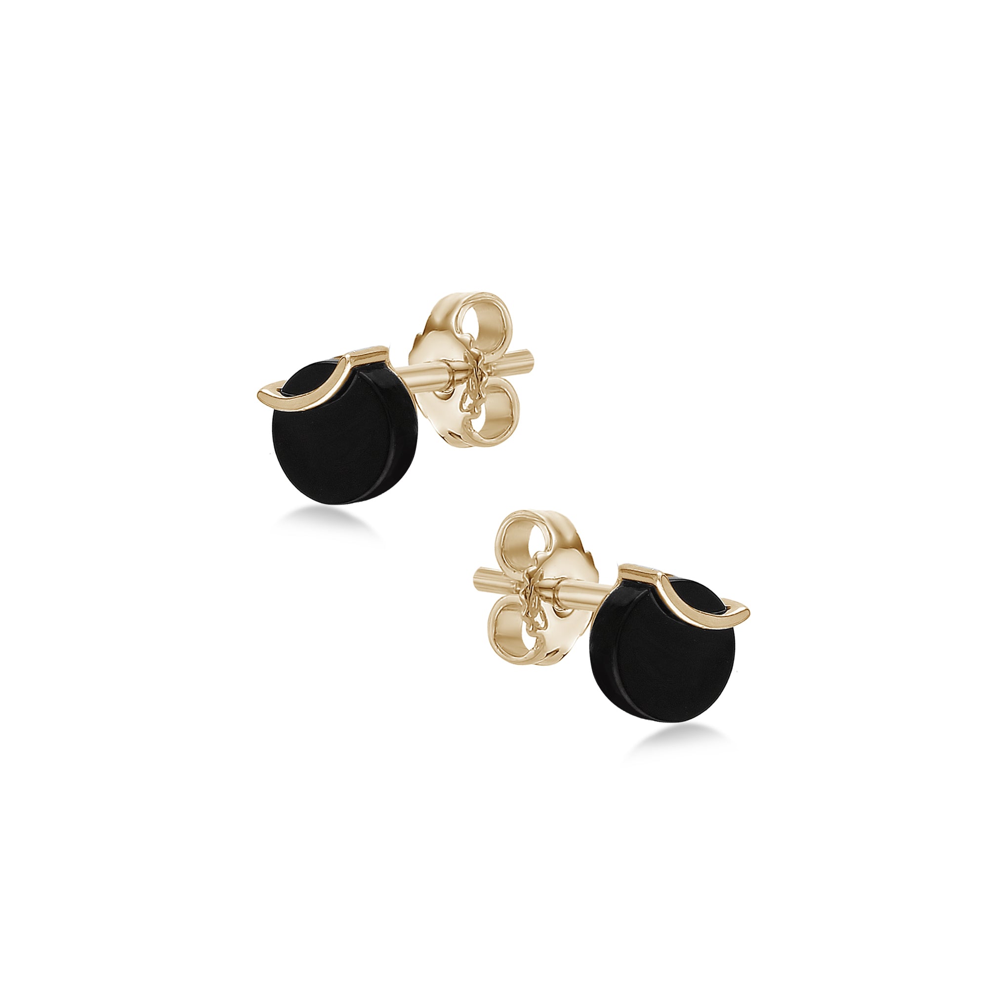 9ct Yellow Gold Whitby Jet Round Designer Stud Earrings – Elegant & Timeless Jewelry for Women, Perfect for Parties, Weddings & Everyday Wear