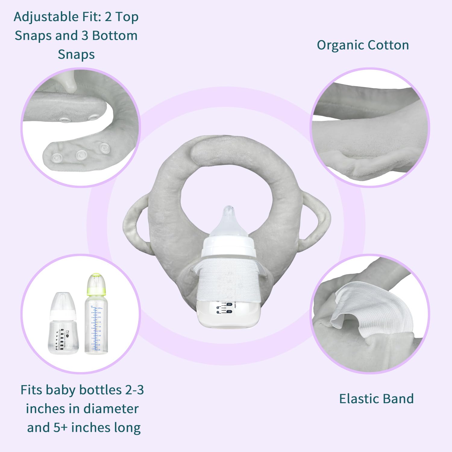 2 Pack Hands-Free Self Feeding Baby Bottle Holder - Adjustable Baby Bottle Propper with Side Handles for Twins, Gray | Perfect for Newborns, Infants & Toddlers During Feeding Time, Travel & Playtime