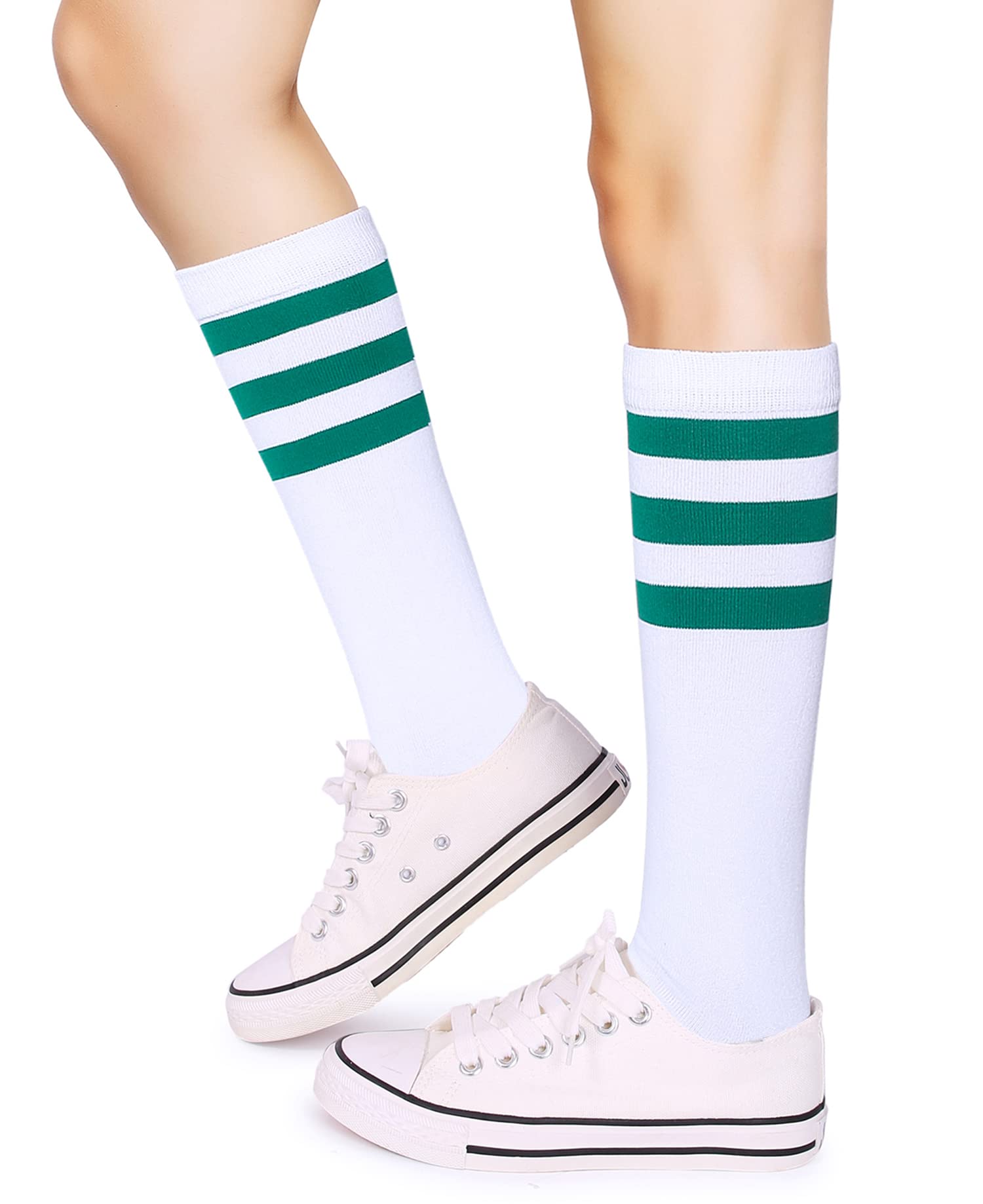 Henwarry Over the Calf Tube Socks - Classic Triple Stripes Cotton Retro Athletic Socks for Men & Women - Perfect for Running, Sports & Casual Wear