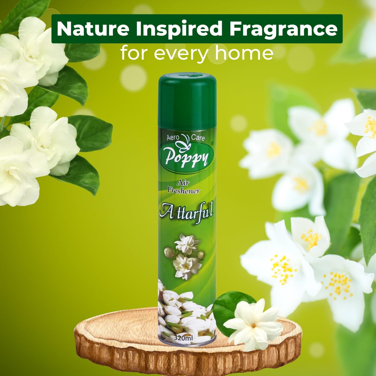 Aero Care Poppy Attarful Air Freshener - 320ml | Long-Lasting Room & Car Fragrance Spray | Fresh Floral Scent for Home, Office & Bathroom | Eliminates Odors Instantly