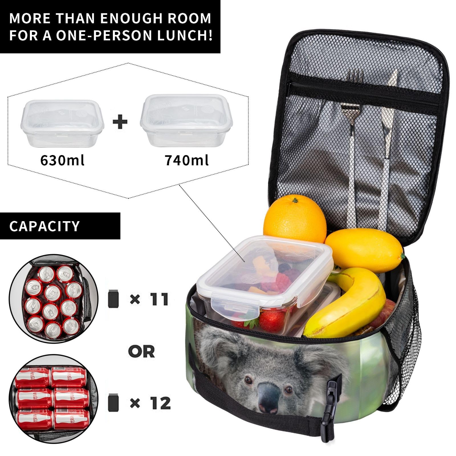 Insulated Reusable Koala Lunch Box - Cute Animal Design Lunch Bag for Men, Women, Teens & Kids | Portable Cooler Tote for Office, School, Travel & Picnics | BPA-Free & Leak-Proof Lunchbox