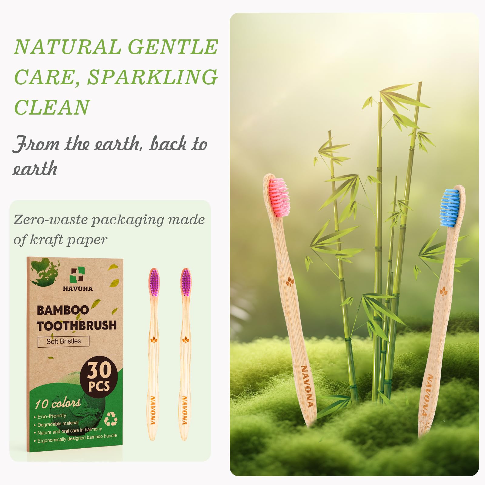 Eco-Friendly Bamboo Toothbrushes 30 Pack - BPA Free Soft Bristles for Adults & Kids | Natural Wooden Toothbrushes Bulk Set | Perfect for Travel, Home & Zero Waste Lifestyle
