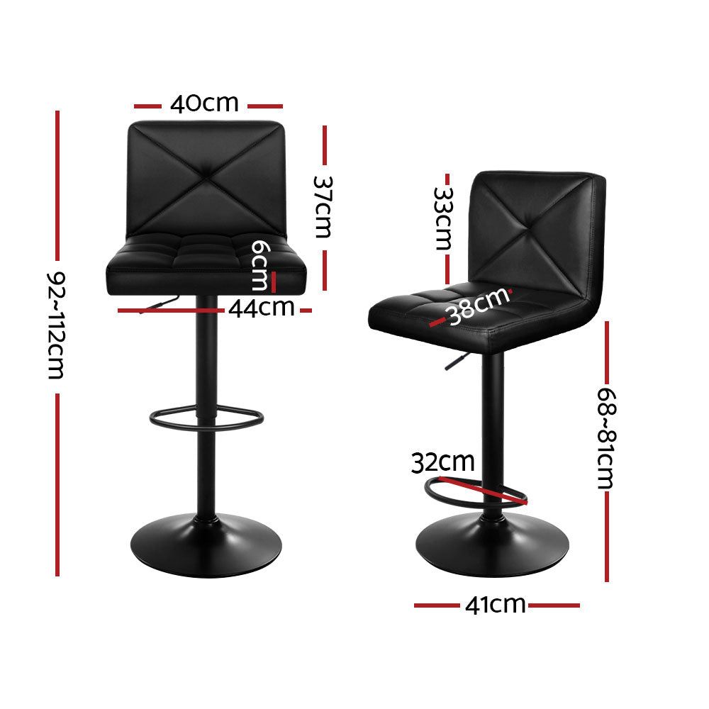 4 Bar Stools with Gas Lift Mechanism - Black Leather Swivel Bar Chairs for Kitchen Island, Breakfast Nook & Home Bar Seating