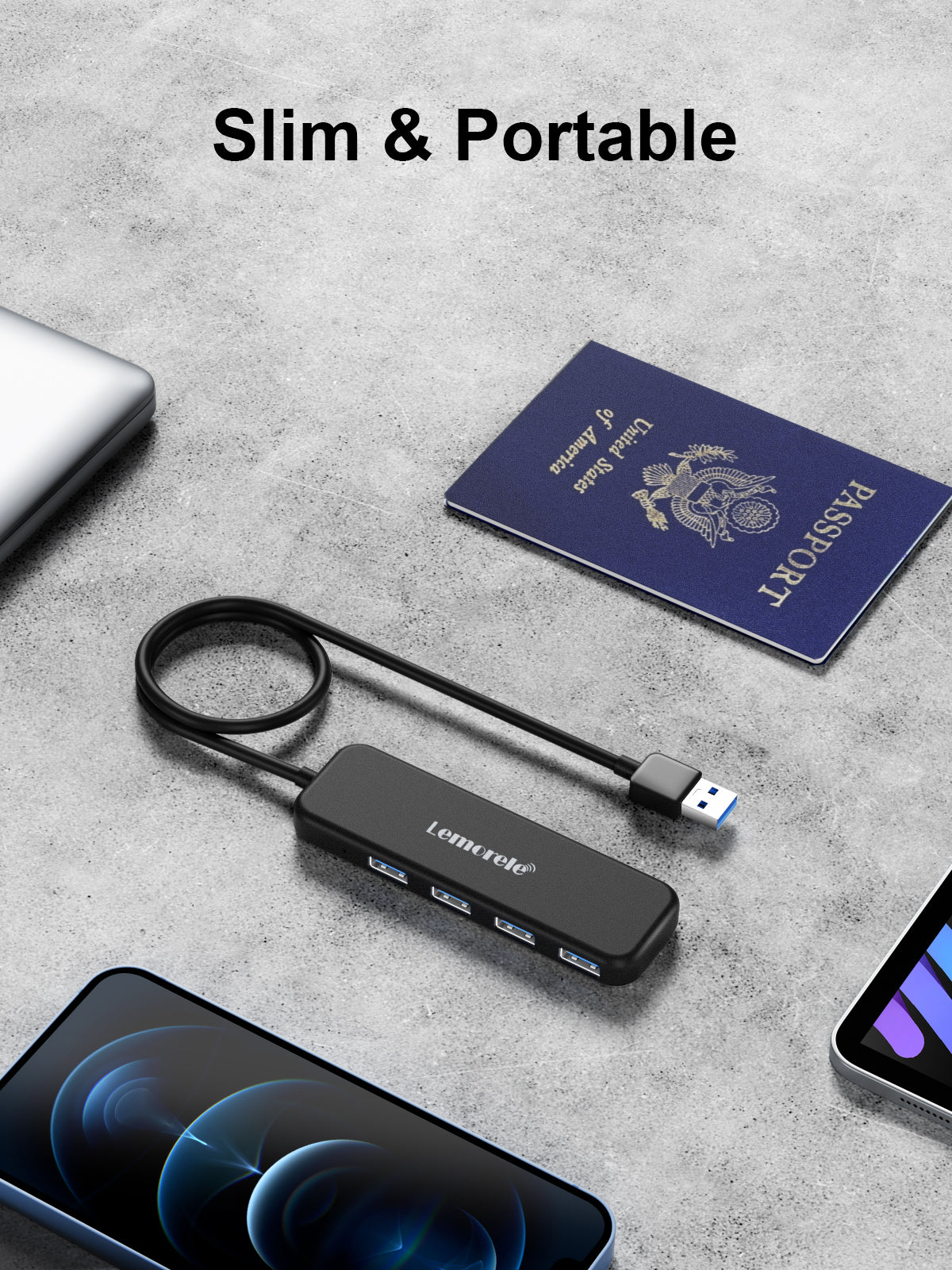 LEMORELE™ TC55 USB Hub 4-Port USB Splitter for Laptop - High-Speed Data Transfer & Charging - Perfect for Home Office, Gaming & Travel Accessories