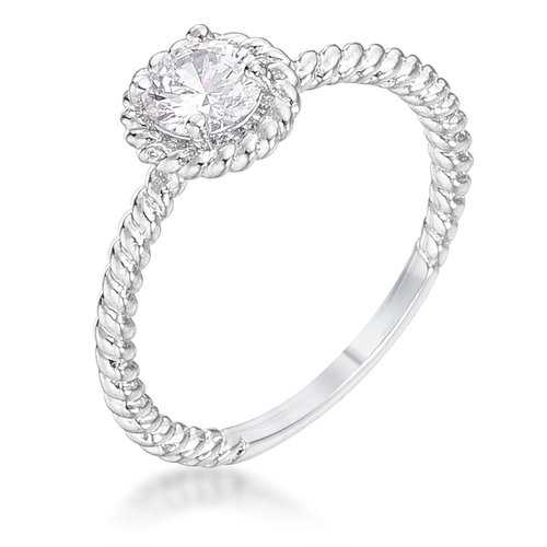 0.45Ct Rhodium Plated Mini Twisted Rope Cubic Zirconia Solitaire Ring for Women - Elegant Bridal Jewelry, Anniversary Gift, Valentine's Day Present