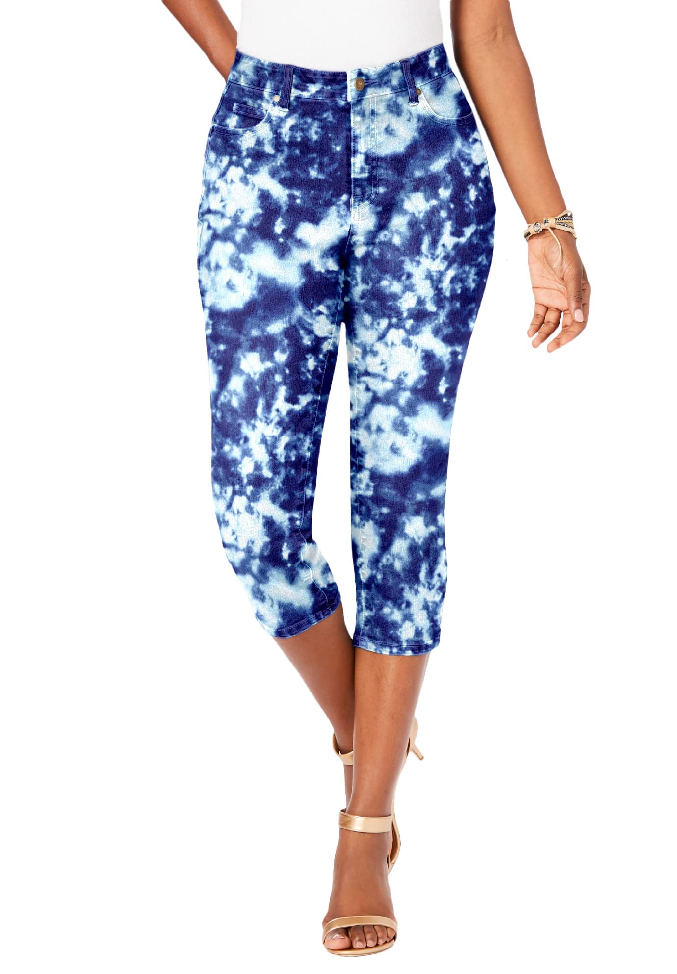 Roamans Women's Plus Size Denim Capri Jeans - Stretch Comfort Fit for Curvy Figures | Casual Summer Pants for Outdoor Activities & Travel