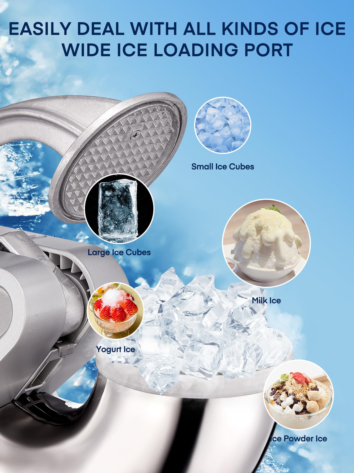FOHERE 34L Commercial Snow Cone Machine - 665LBS/H Electric Ice Crusher & Shaver, 300W Heavy Duty for Shaved Ice - Perfect for Parties, Family Gatherings, Events, Carnivals & Food Trucks