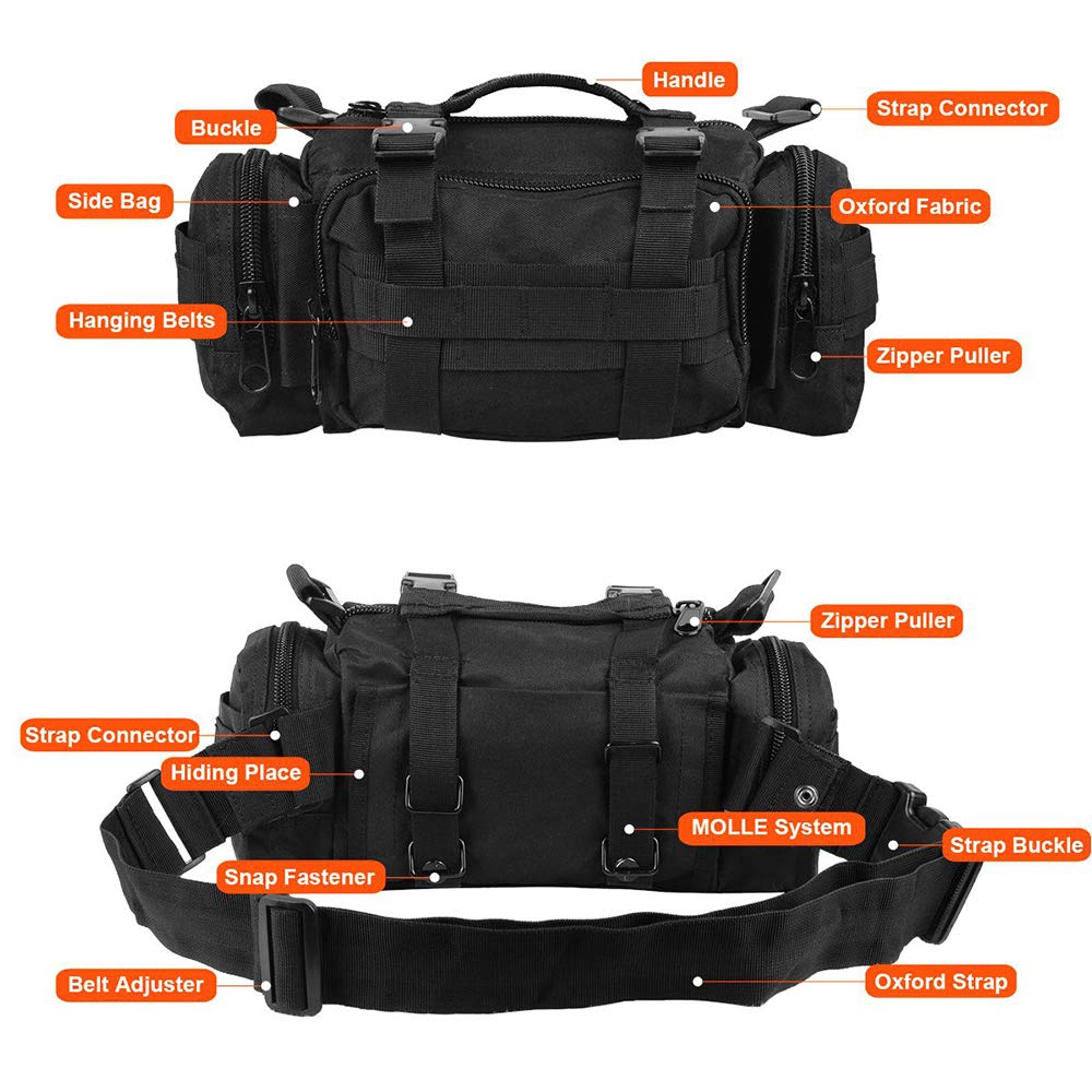 BraveHawk OUTDOORS Bike Handlebar Bag - Waterproof 900D Nylon Oxford Cycling Pack for Bicycle Accessories, Multi-Purpose Waist Bag (Black) - Perfect for Commuting, Mountain Biking & Outdoor Adventures