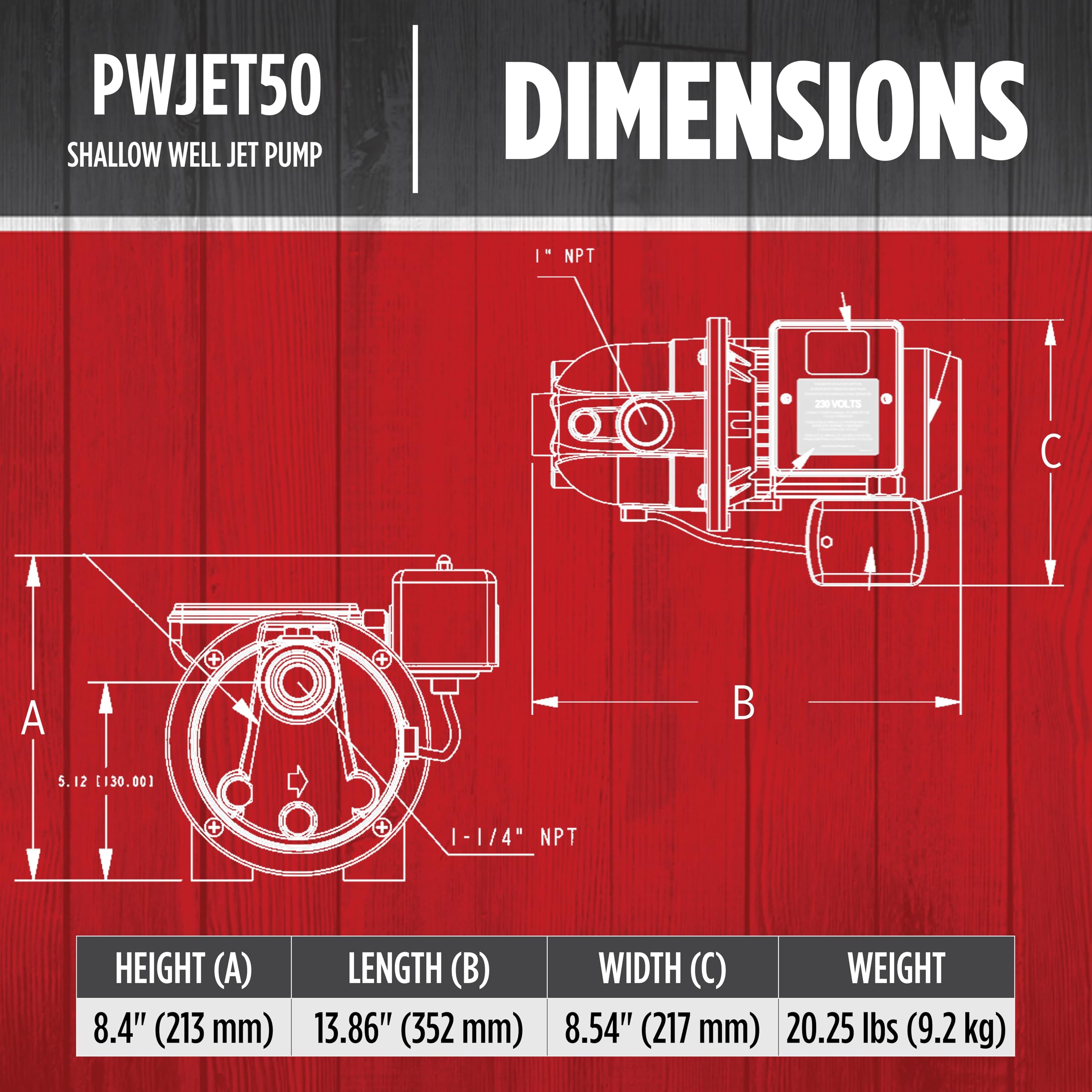 Red Lion PWJET50 1/2 HP Cast Iron Shallow Well Jet Pump - 7.4 GPM, 115/230V, Black (Model 97080501) - Perfect for Home Water Supply, Irrigation & Farm Use