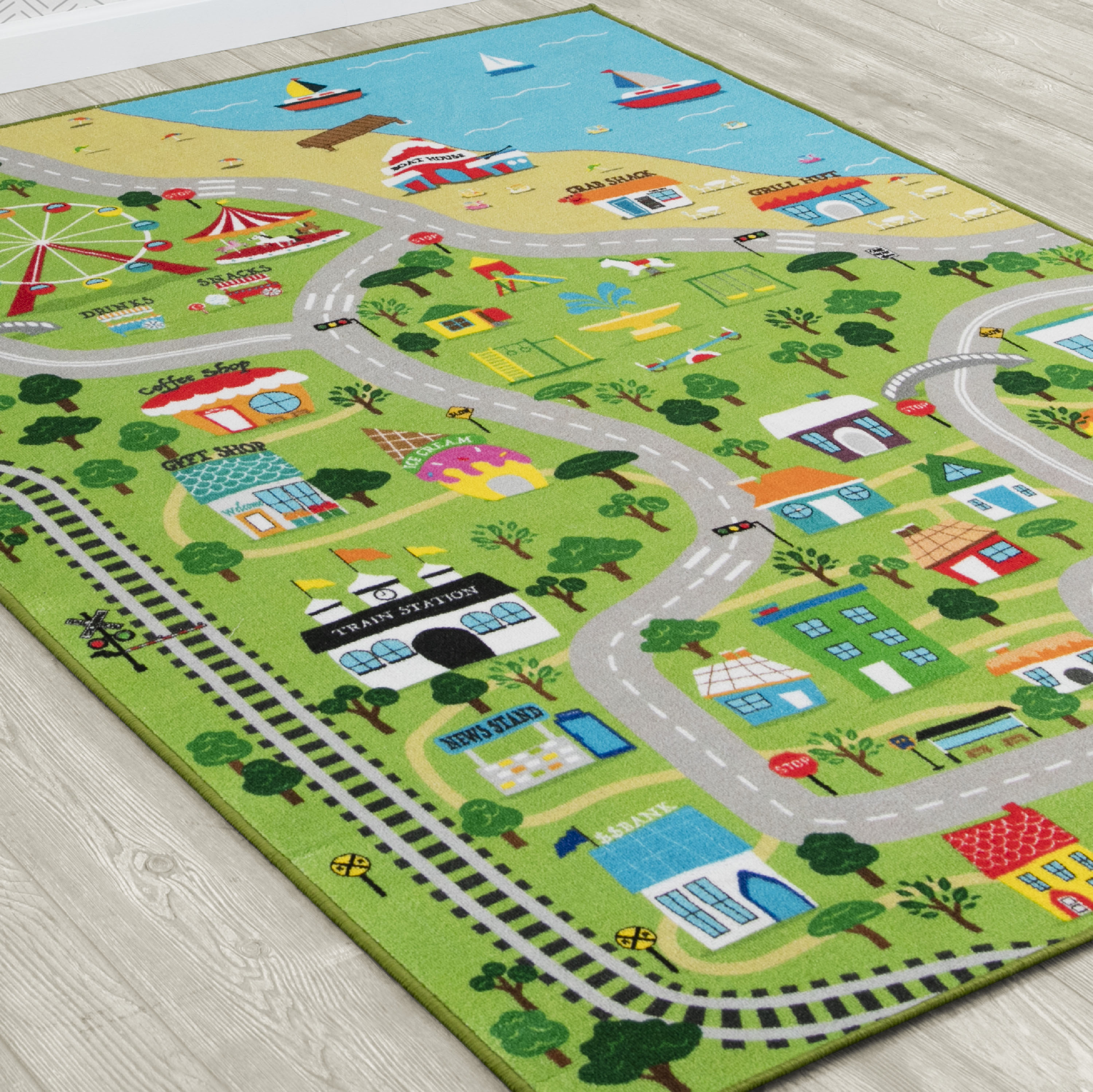 Extra Large 78x54 Inch Road Map Activity Rug for Kids - Playroom & Classroom Carpet for Boys and Girls - Perfect for Learning Geography & Pretend Play