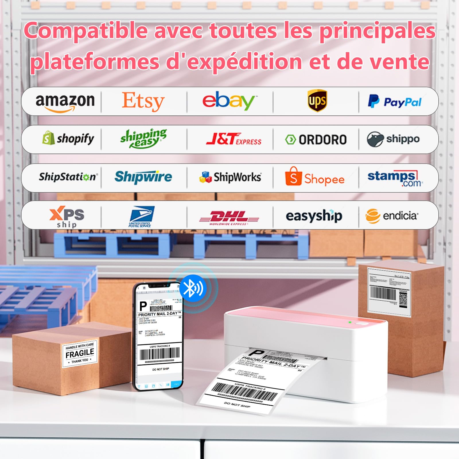 Itari Bluetooth Thermal Label Printer - 150mm/sec High-Speed Printing for Shipping Labels | USB & Wireless Connectivity | Compatible with DHL, UPS, FedEx, Amazon, eBay, Shopify | Perfect for E-commerce Sellers & Small Business Logistics