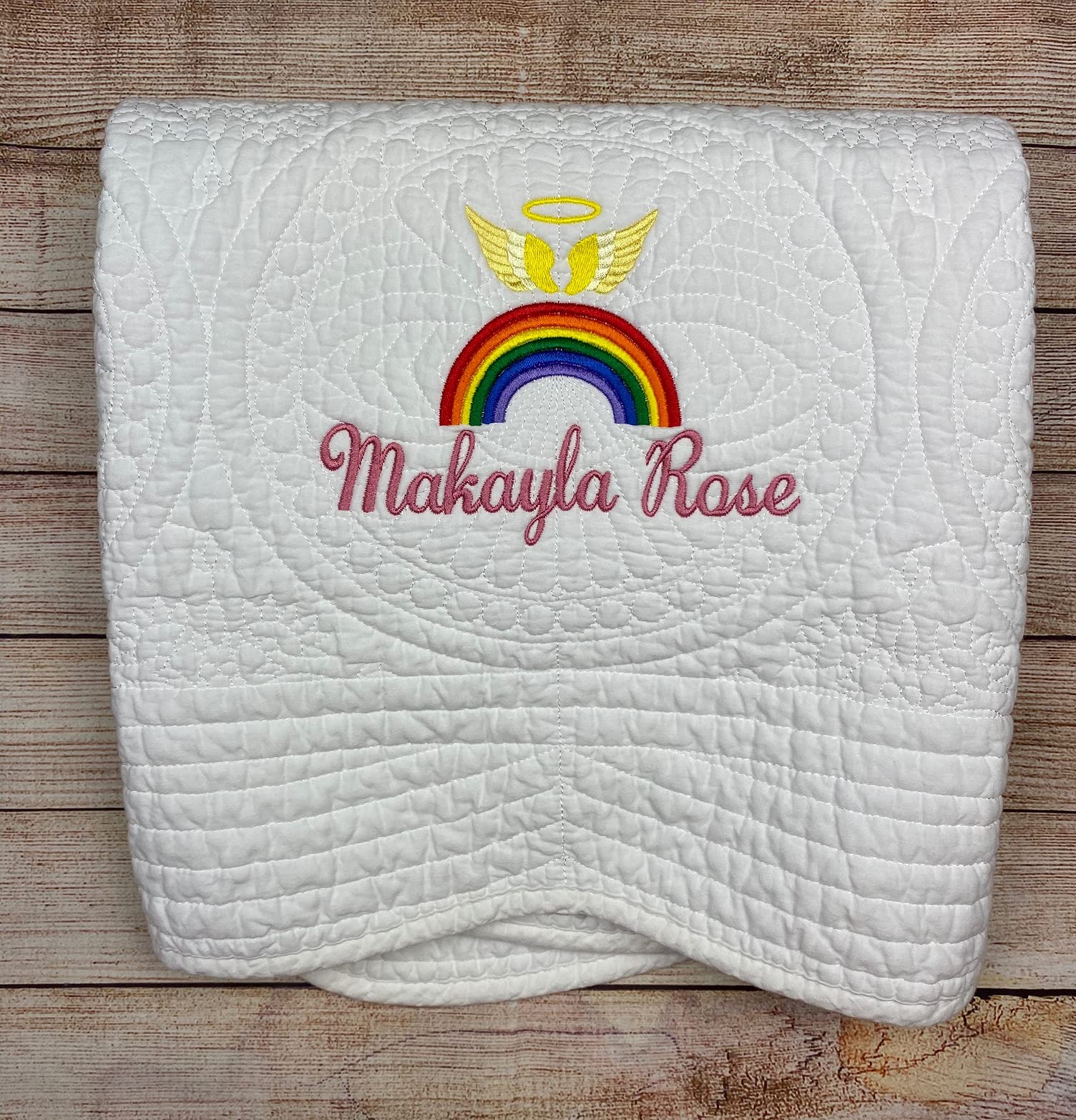 Personalized Rainbow Baby Blanket - Embroidered Keepsake Quilt for Baby Girl, Custom Name Monogram - Perfect for Baby Showers, Milestone Gifts & Miracle Baby Presents | Nursery Decor, Christening Gift, Newborn Photo Prop