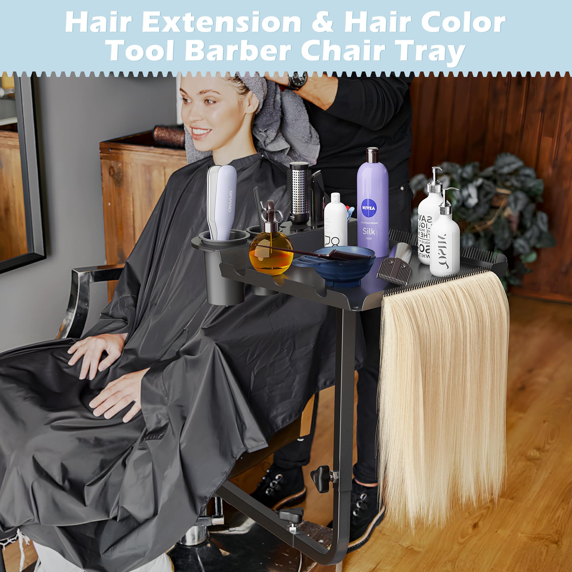Yeshine Hair Extension Tool Tray - Metal Styling Chair Attachment with 360° Rotation | Perfect for Salon Hairstylists & Home Hairdressing | Organize Clips, Brushes & Hair Dye Supplies