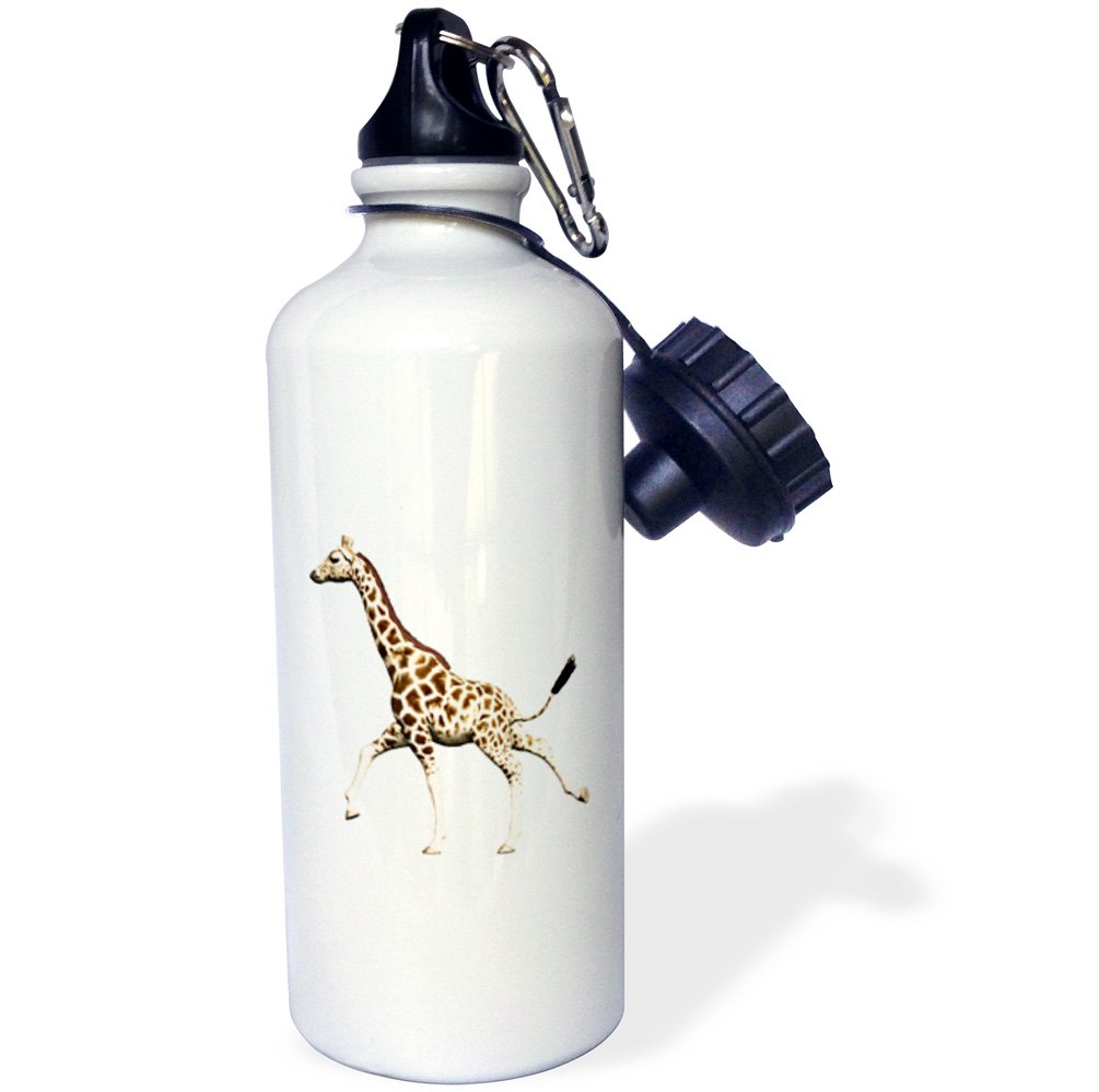 3D Rose Giraffe Running Sports Water Bottle - 21 oz Insulated Stainless Steel Bottle for Gym, Hiking & Outdoor Activities | BPA Free, Leak Proof, White