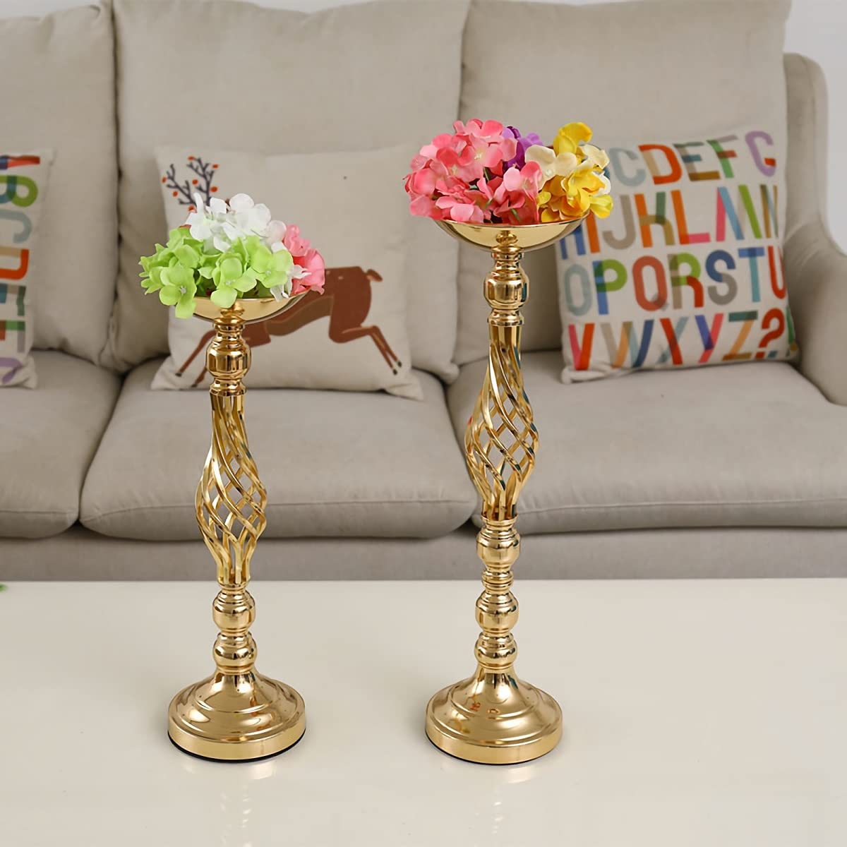 2 Pcs Elegant Wedding Centerpieces for Reception Tables - Twist Candle Holders & Metal Flower Vases - Perfect for Wedding Party, Dinner Events, Hotel & Home Decor - Ideal for Romantic Dinners, Anniversary Celebrations and Special Occasions