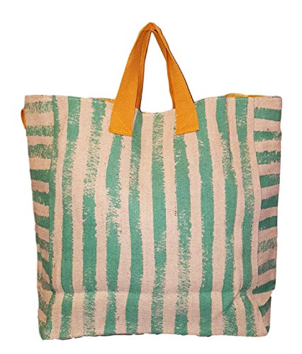 2 in 1 Large Beach Tote Bag with Custom Embroidery - Mint Stripe & Gold Trim Crossbody Shoulder Bag for Women | Perfect for Travel, Shopping, Pool & Beach Day Outings
