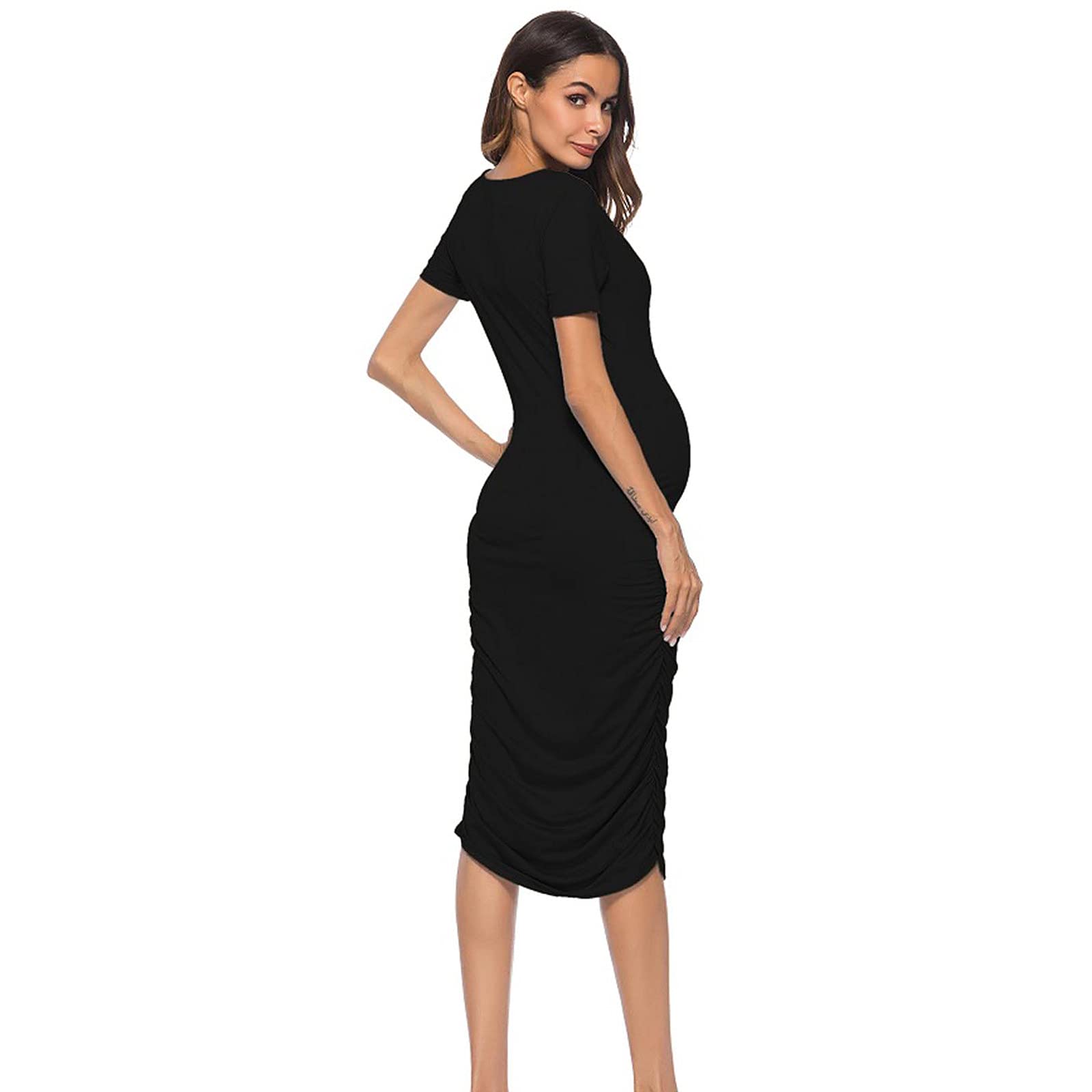 Wovilon Maternity Dresses for Women - Summer Short Sleeve Plus Size Ruched Pregnancy Clothes - Comfortable Casual Wear for Expecting Moms, Baby Showers & Maternity Photos