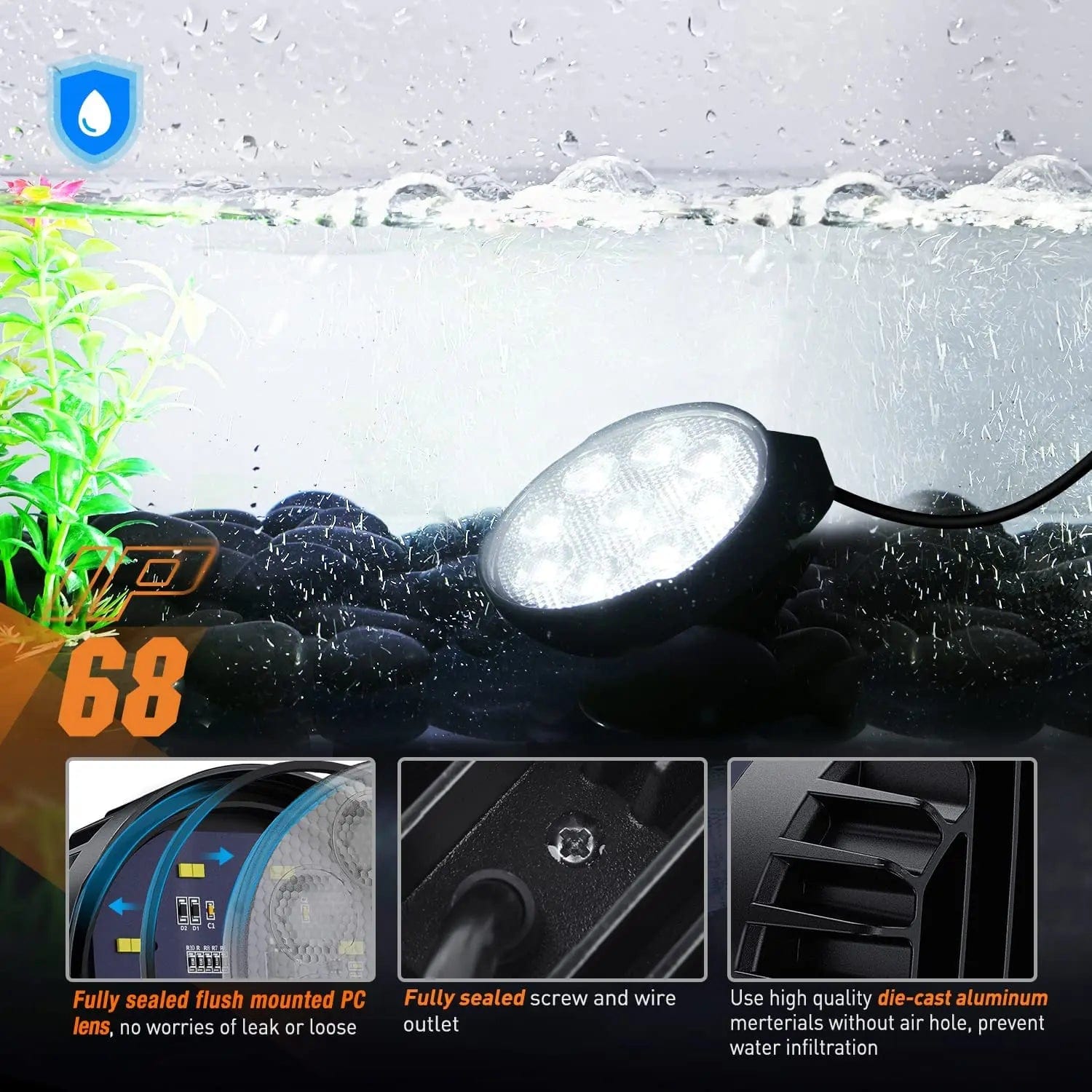 4 Inch 27W 3370LM Round Flood LED Work Lights (2 Pack) - Waterproof EMC Built-in for Trucks, Boats, Off-Road Vehicles & Outdoor Work Areas