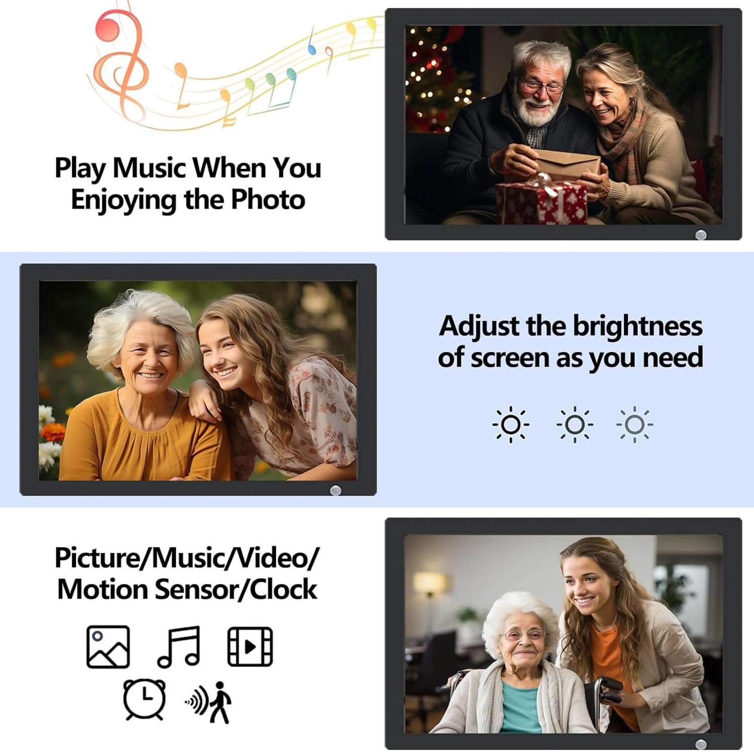 20 Inch Digital Photo Frame with HD IPS Touch Screen - Smart Rotating Display, Calendar, Clock & Alarm Features - Supports USB/SD/MMC Cards - Perfect for Home Decor, Office Display & Gift Giving