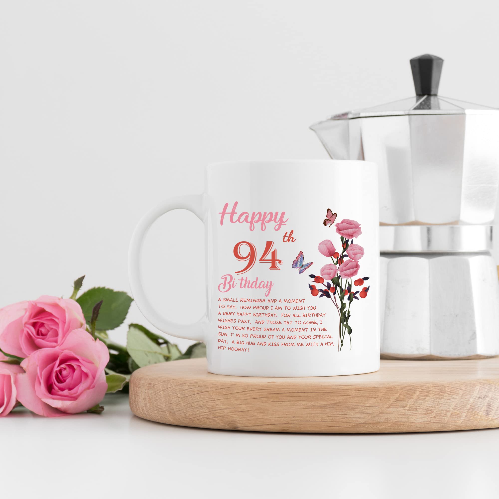 94th Birthday Gifts for Women - Happy 94th Birthday Coffee Mug for Grandma, Mom, Friend, Sister, Aunt & Coworker - 11oz Ceramic Tea Cup - Perfect for Celebrations, Retirement, Mother's Day & Office Gifts