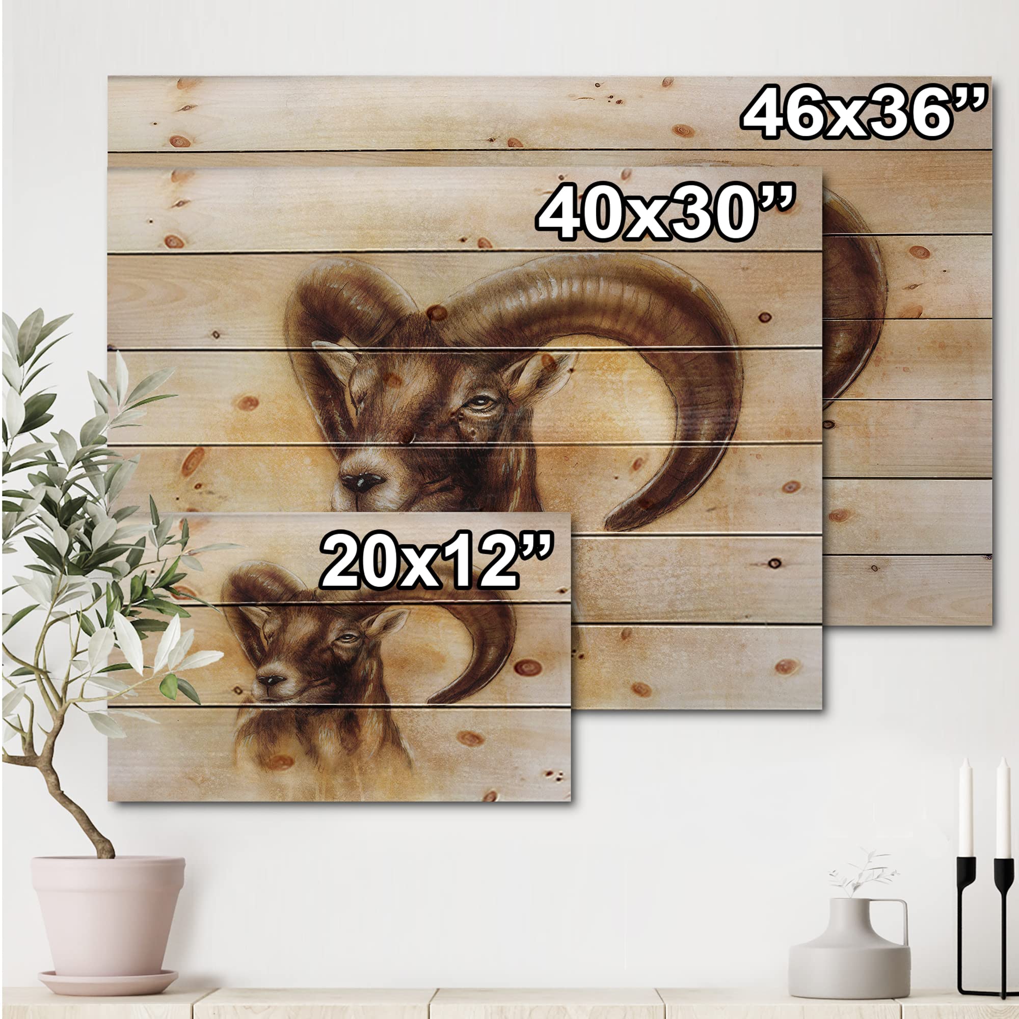 Wild Ram Wood Wall Art - Modern Pine Decor for Living Room
