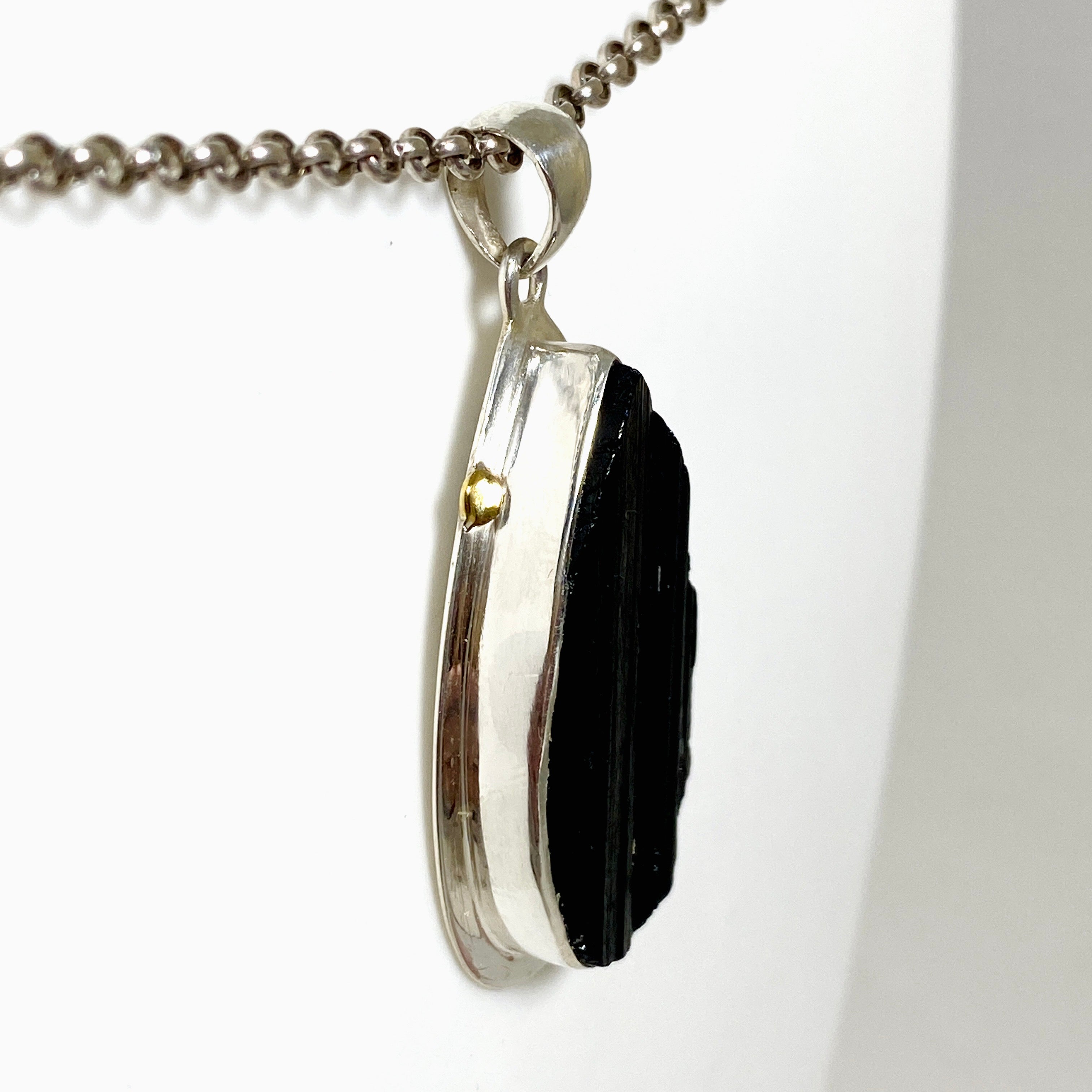 Black Tourmaline Teardrop Raw Pendant Necklace - Natural Healing Crystal Jewelry KPGJ4600 | Spiritual Protection & Energy Cleansing