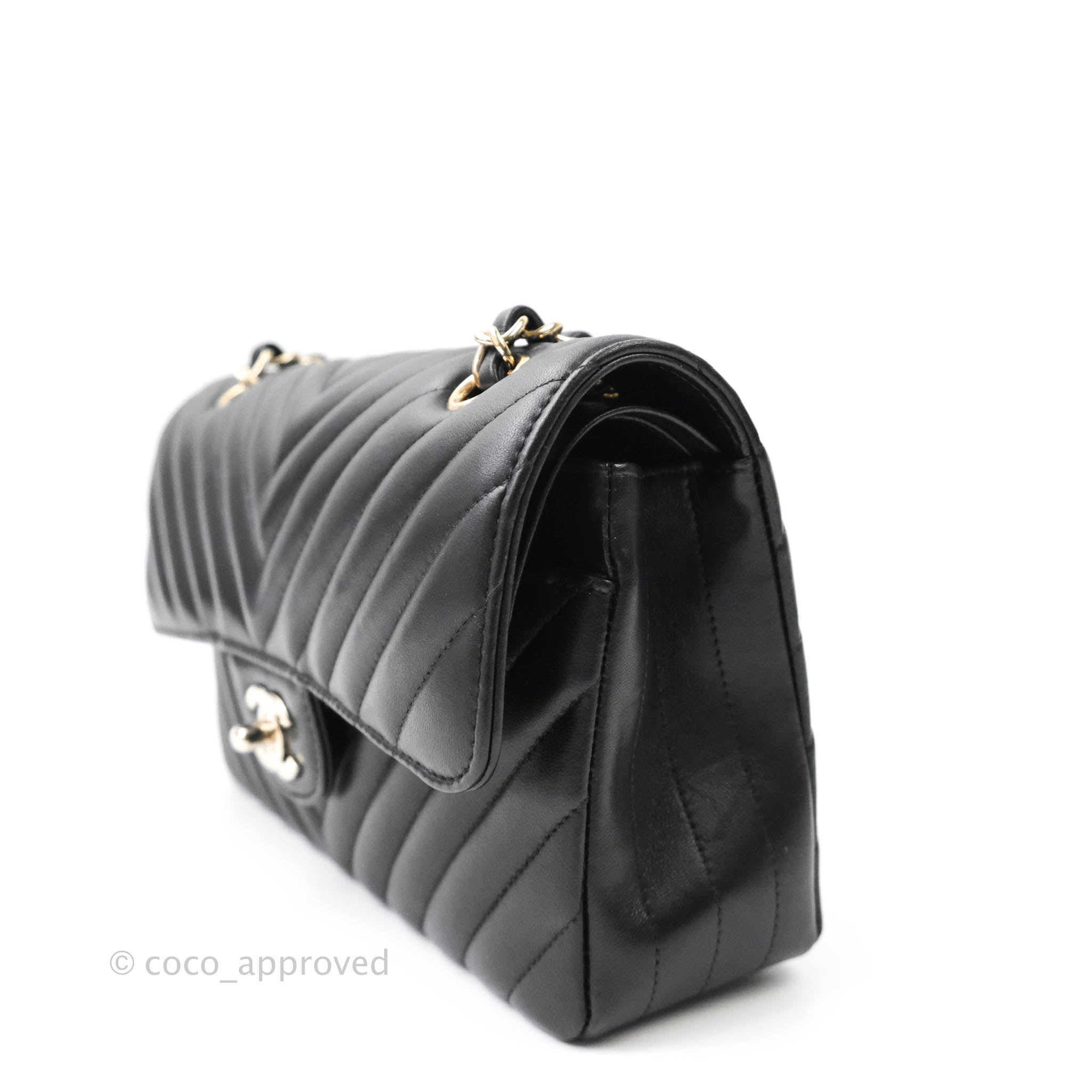 Chanel Classic Chevron Small Medium Double Flap Bag - Black Lambskin Leather with Gold Hardware | Luxury Handbag for Women, Perfect for Parties, Dates & Everyday Elegance