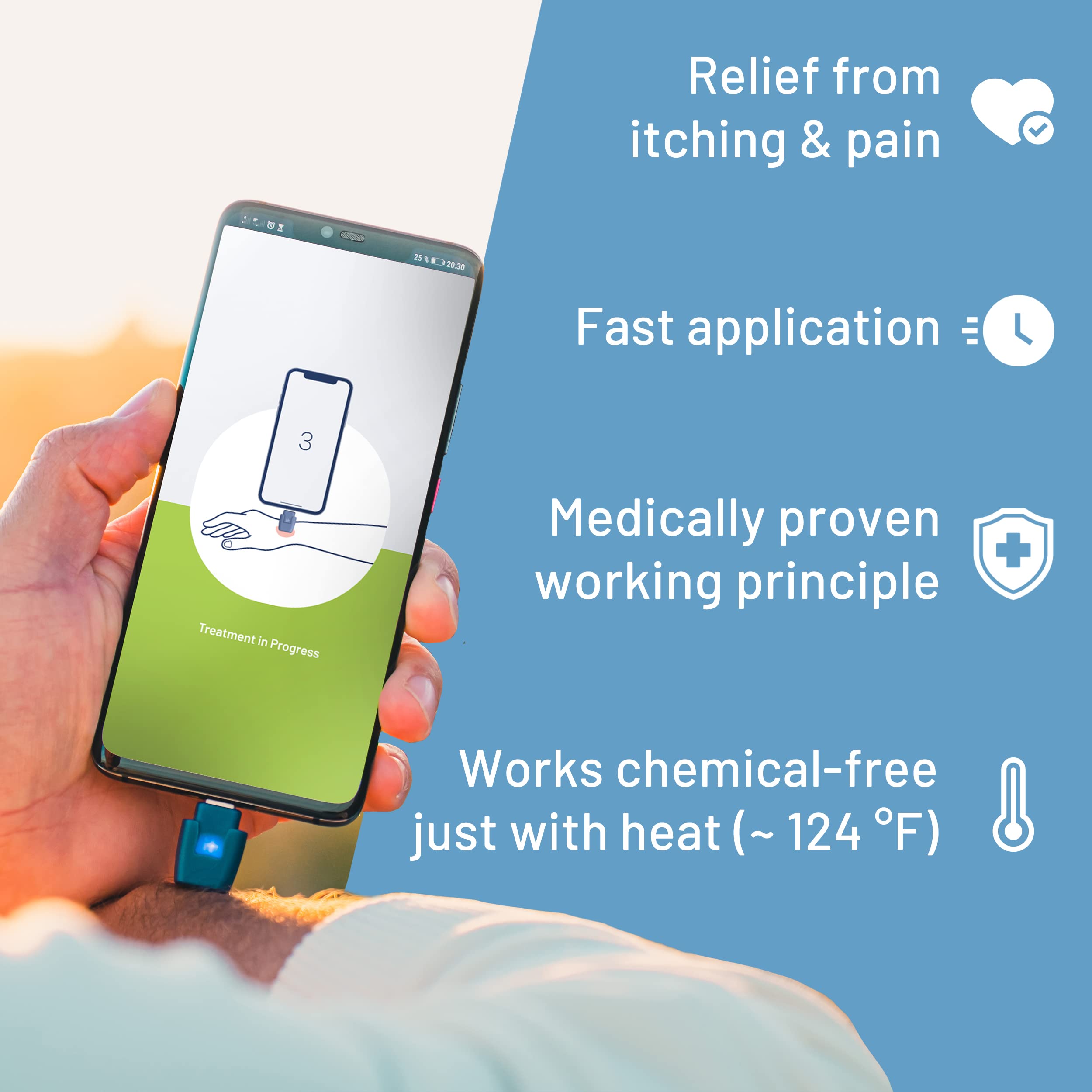 Heat It - Smartphone-Powered Insect Bite Healer for iPhone 6s to 14 (Lightning) - Chemical-Free Itch & Pain Relief with Concentrated Heat - Perfect for Outdoor Camping, Hiking, and Travel First Aid