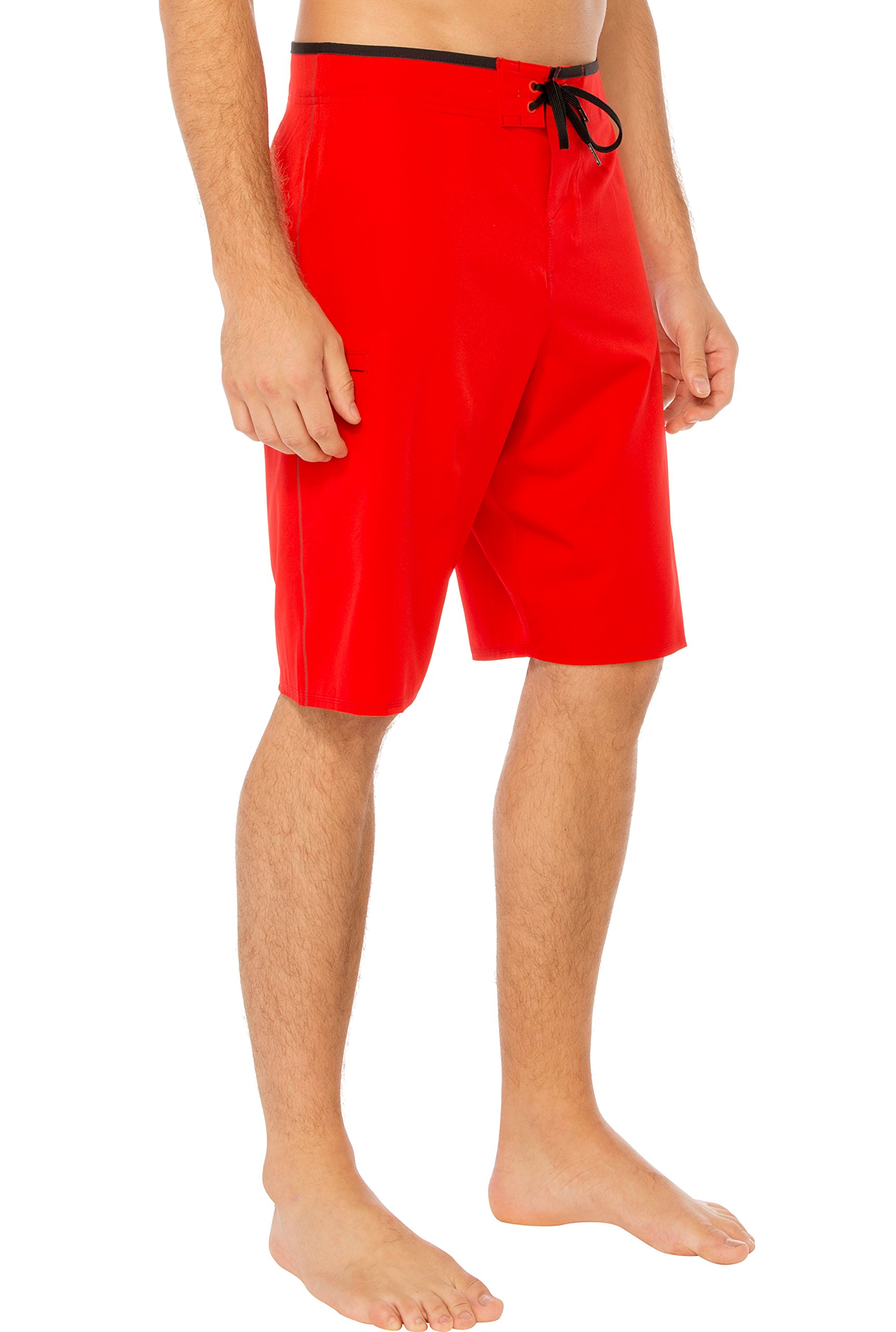 **Men's DuraFit Stretch Solid Board Shorts - Quick-Dry Swim Trunks for Beach, Surfing & Swimming - Red Textured Size 36**