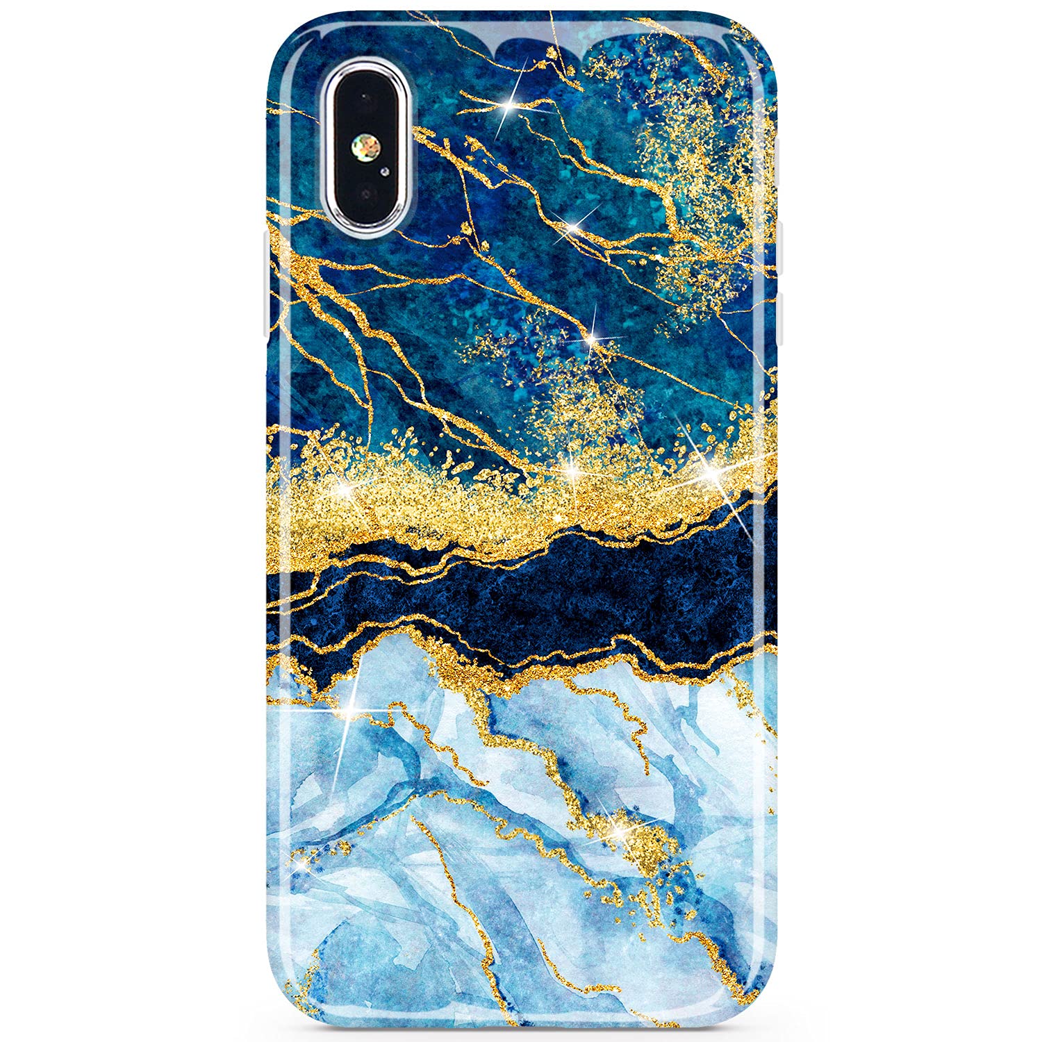 JIAXIUFEN iPhone X/Xs Case - Gold Sparkle Glitter Marble Slim Shockproof TPU Soft Silicone Cover (Dark Blue) | Protective Phone Case for Women, Everyday Use, Work & Travel